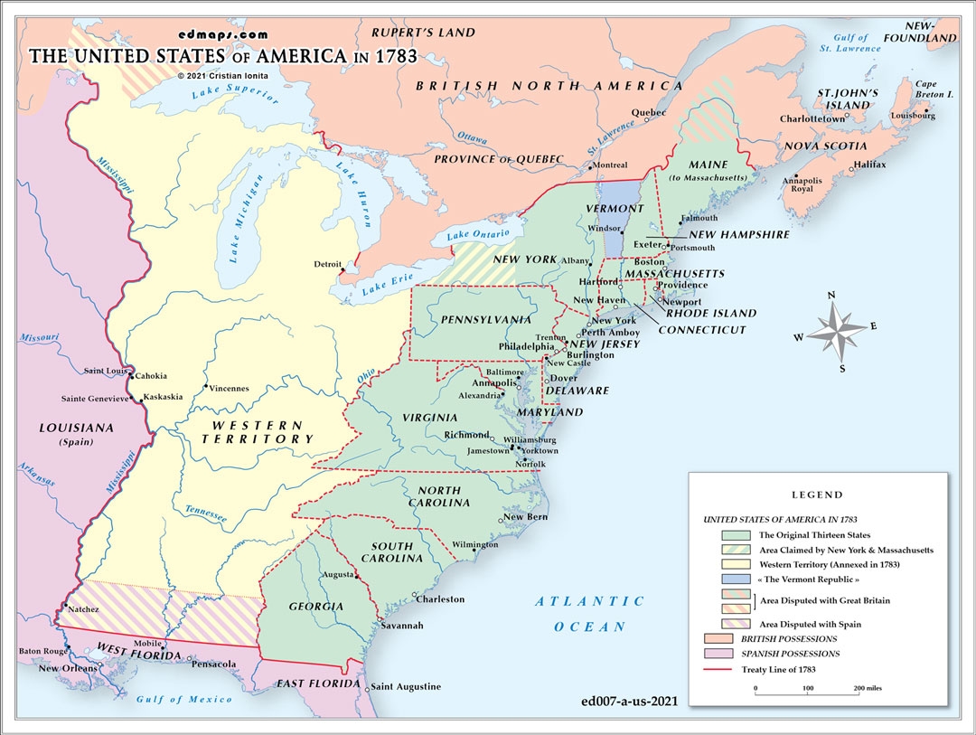 Map Of The United States Of America In 1783 Historical Maps Of The Unites States Of America