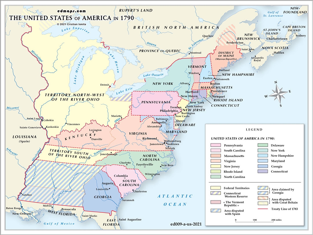 Map Of The United States Of America In 1790 Historical Maps Of The Unites States Of America