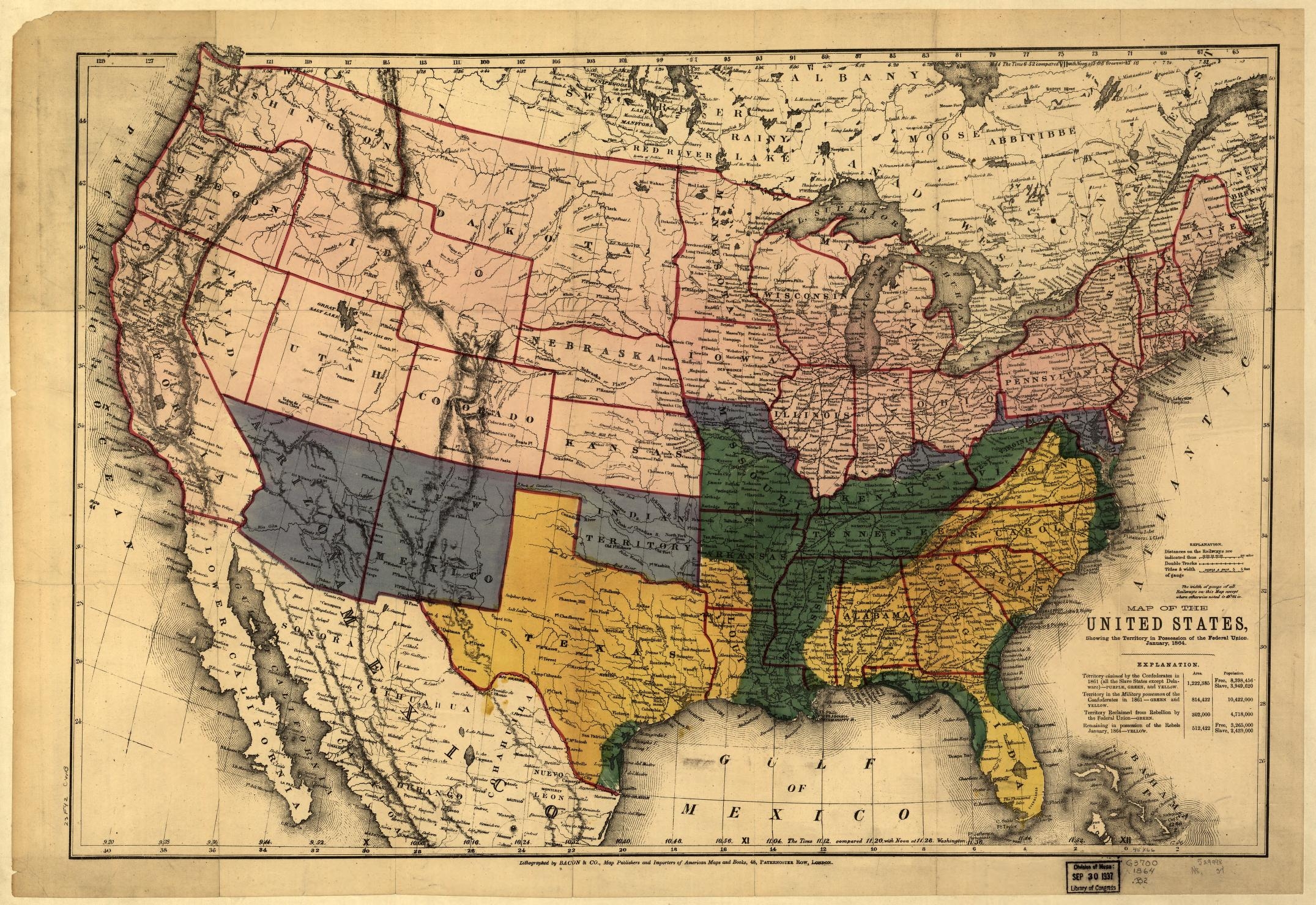 Map Of The United States Showing The Territory In Possession Of The Federal Union January 1864 Library Of Congress