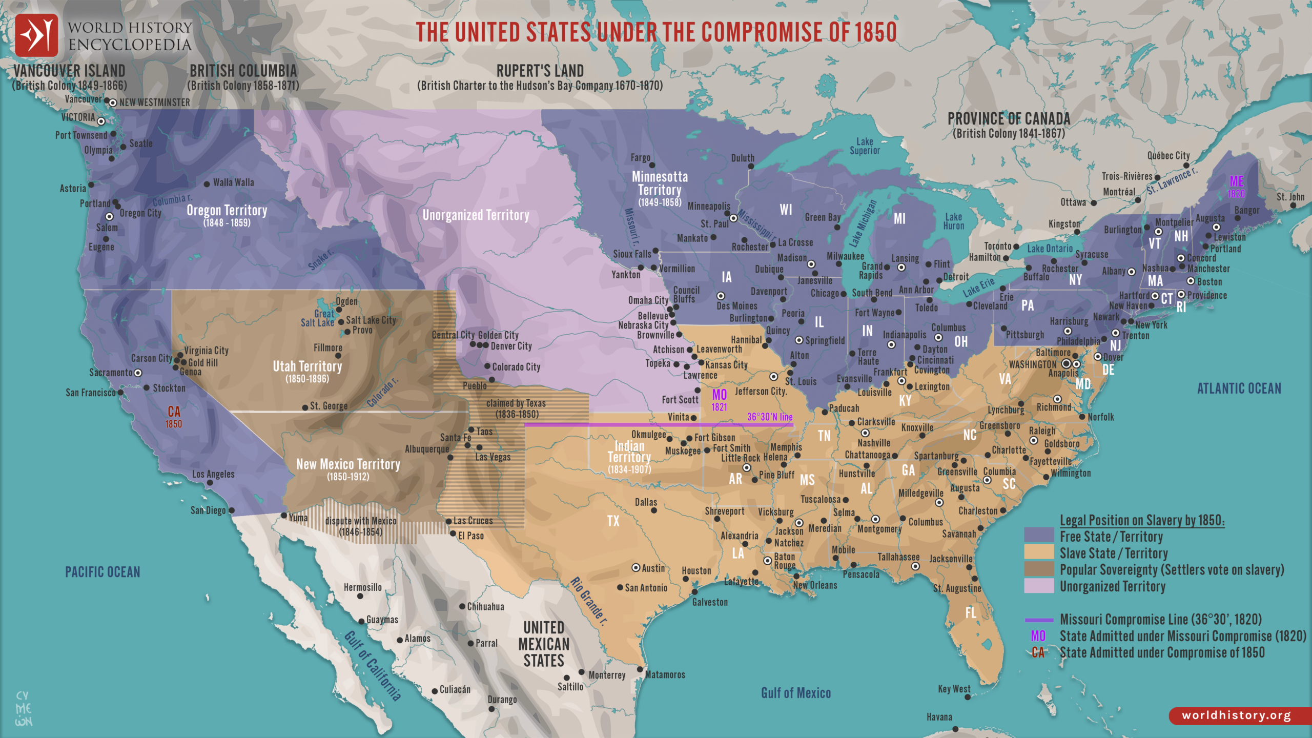 Map Of The United States Under The Compromise Of 1850 World History Encyclopedia