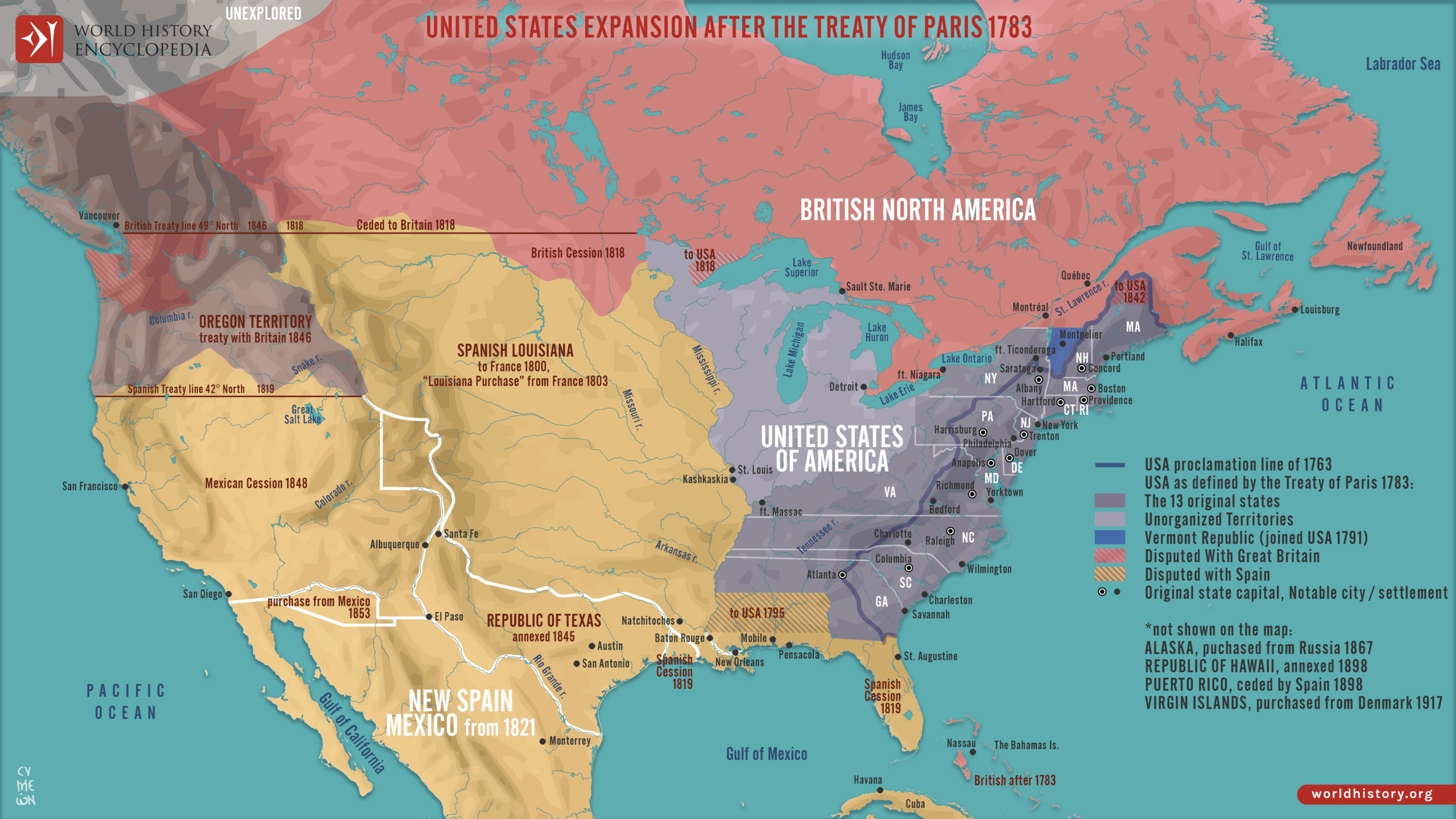 Map Of The USA Expansion After The Treaty Of Paris In 1783 World History Encyclopedia