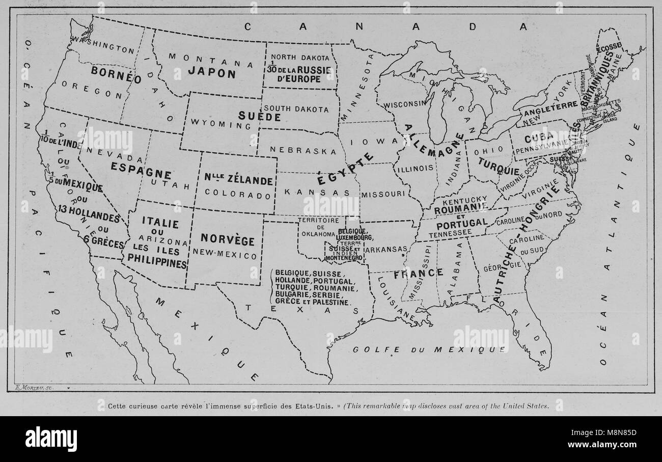 Map Of The USA In 1900 Comparing The Country With Other Countries Of Europe Africa And Asia Picture From The French Weekly Newspaper L Illustration 27th October 1900 Stock Photo Alamy
