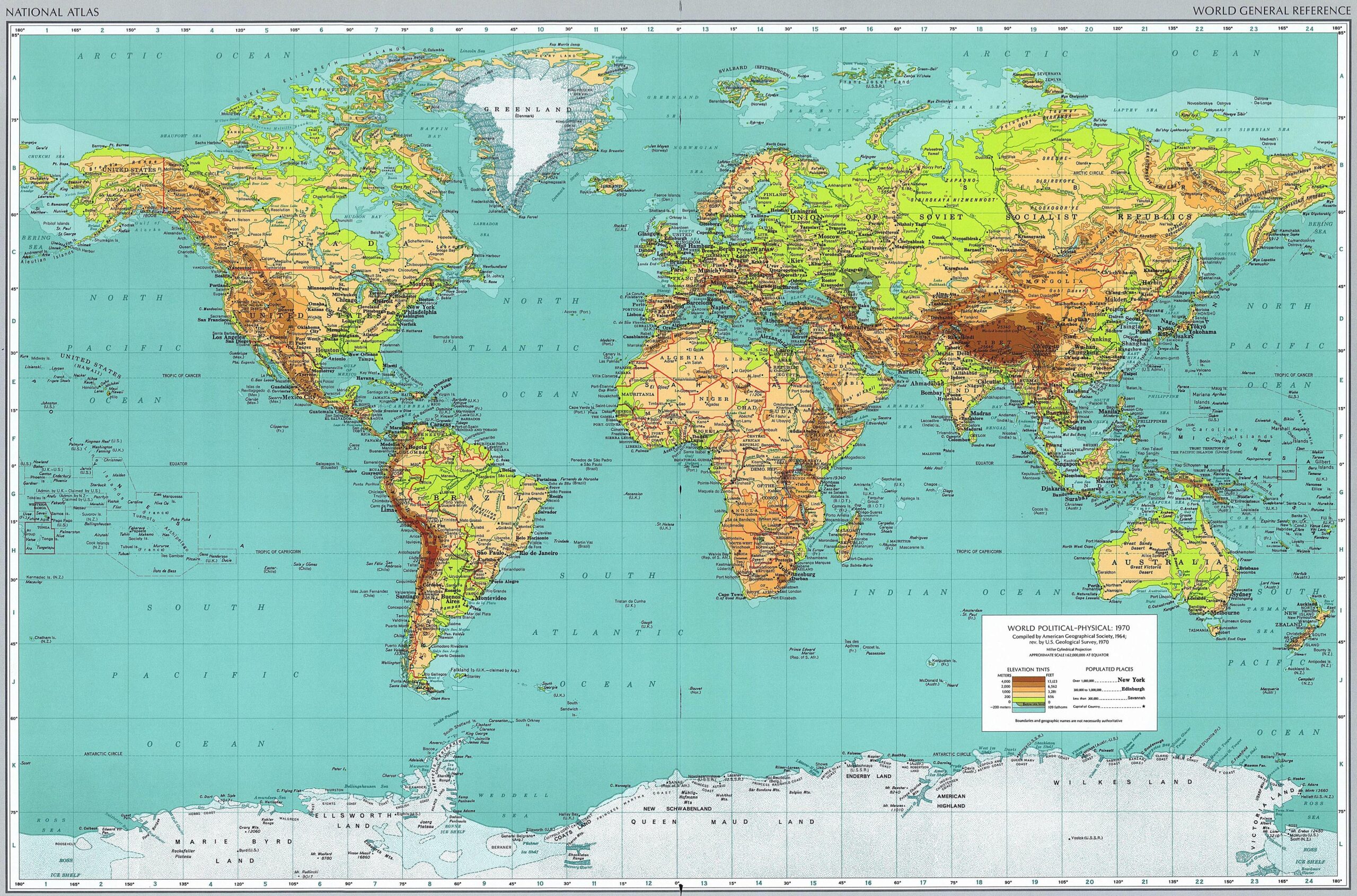 Map Of The World Political Physical 1970 Map Of The World Political Physical 1970
