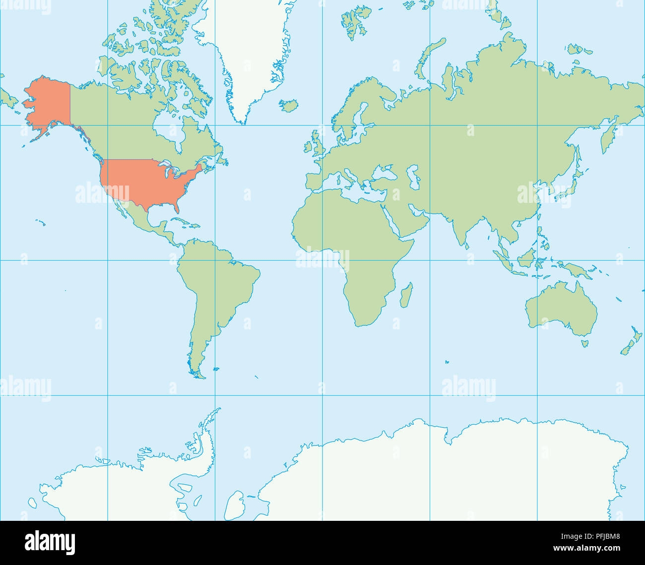 Map Of The World United States Of America Highlighted In Red Stock Photo Alamy