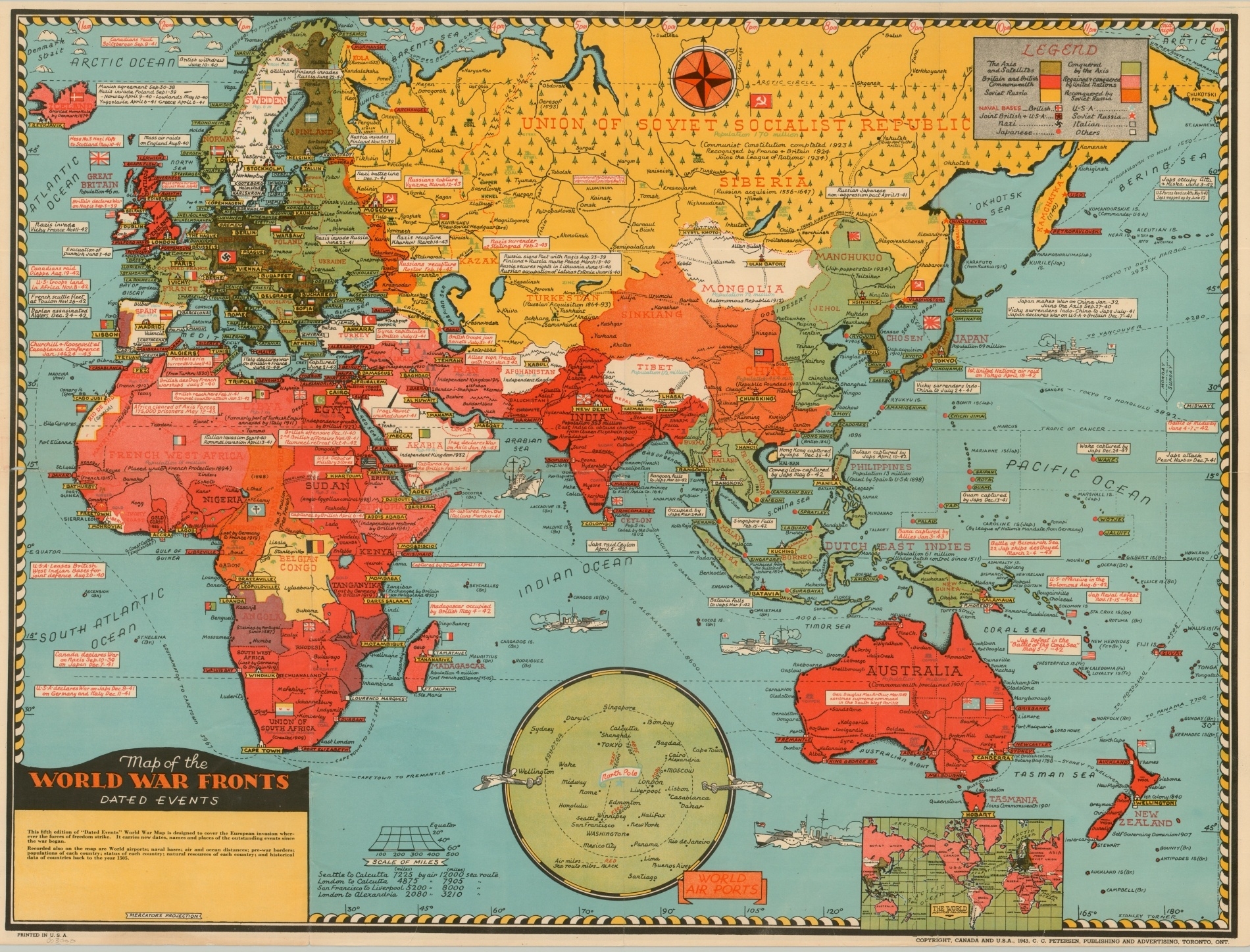 Map Of The World War Fronts Dated Events Curtis Wright Maps
