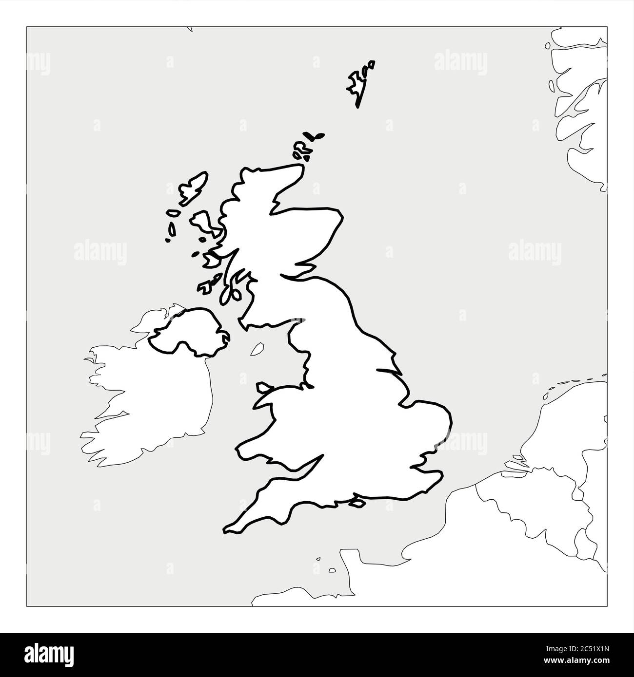 Map Of United Kingdom Of Great Britain And Northern Ireland Black Thick Outline Highlighted With Neighbor Countries Stock Vector Image Art Alamy