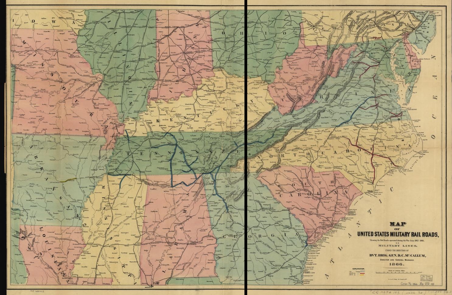Map Of United States Military Rail Roads Showing The Rail Roads Operated During The War From 1862 1866 As Military Lines Under The Direction Of Bvt Brig Gen D C McCallum Director And