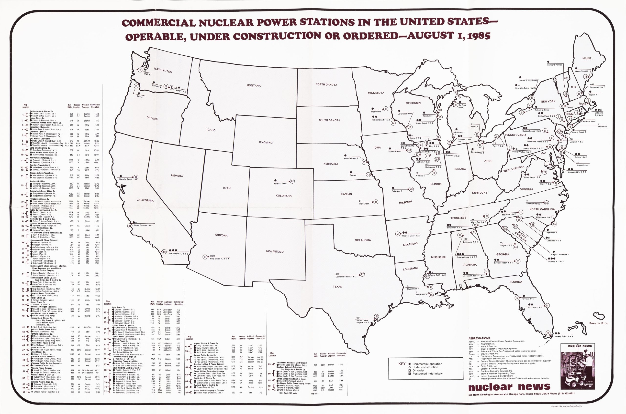 Map Of United States Nuclear Power Plants In 1985 Rare Antique Maps Map Of United States Nuclear Power Plants In 1985 Rare Antique Maps
