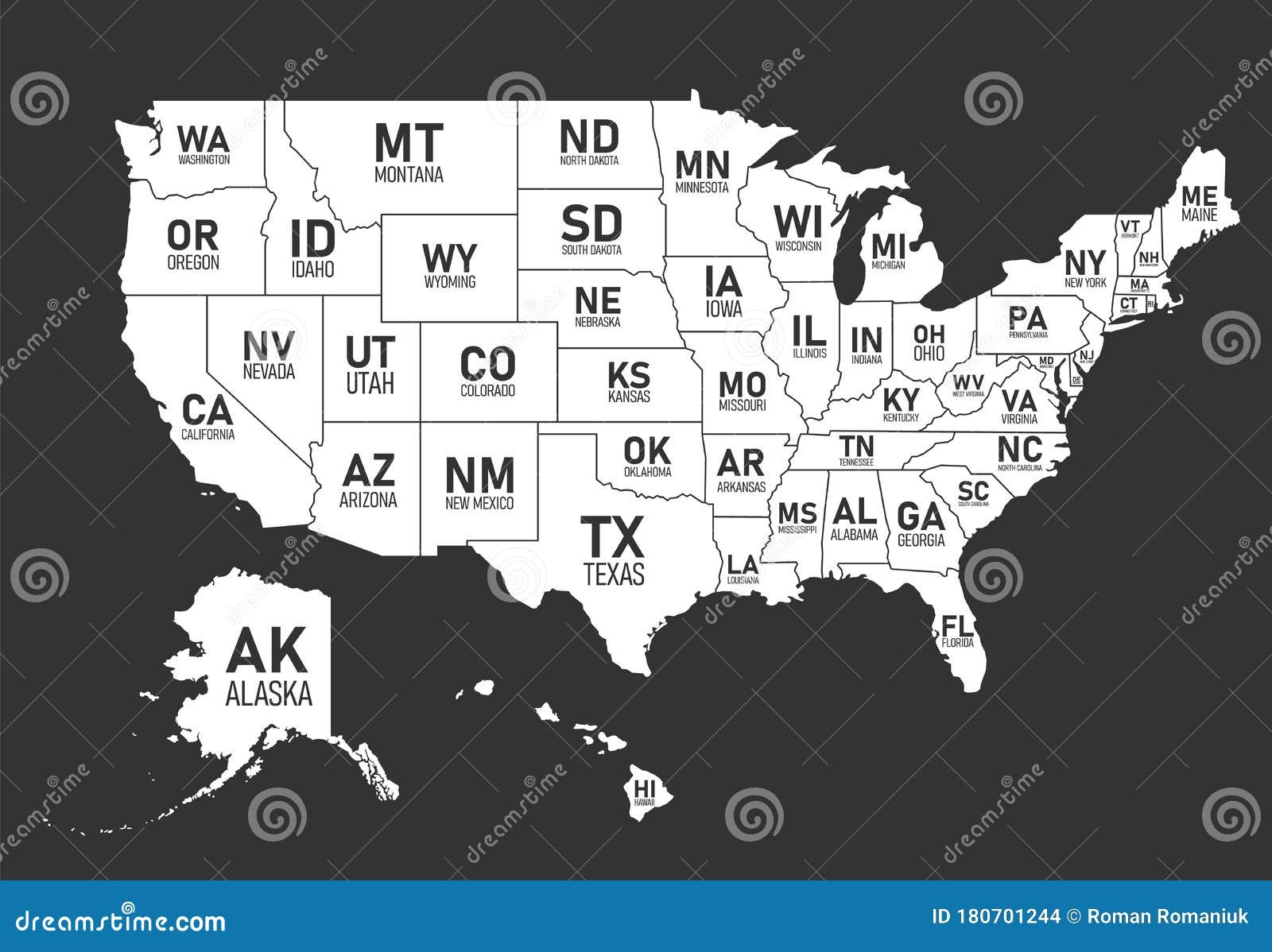 united states map with states and abbreviations