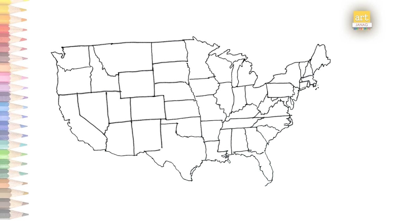 Map Of United States Outline Drawing Easy How To Draw USA Map Outline Sketch Step By Step YouTube