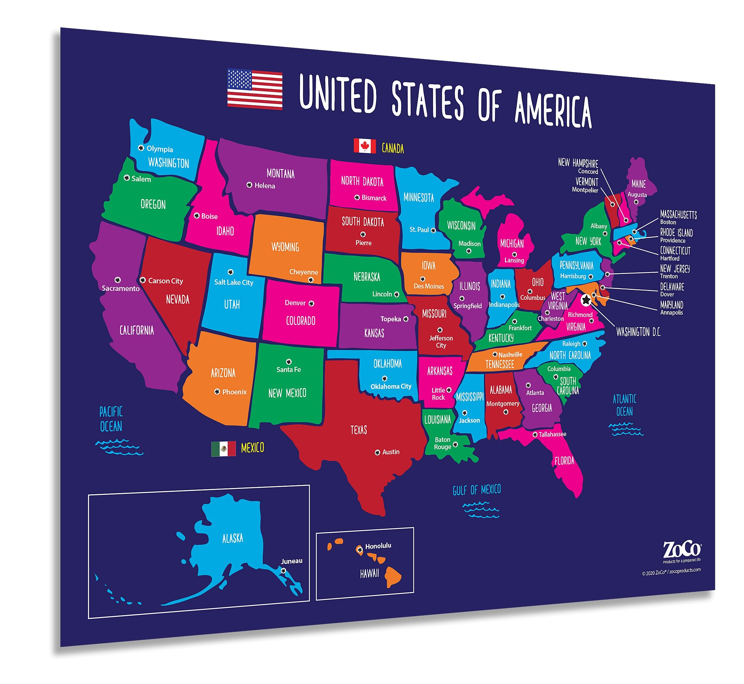 Map Of USA 50 States With Capitals Poster Laminated 17 X 22 Inches Color EBay
