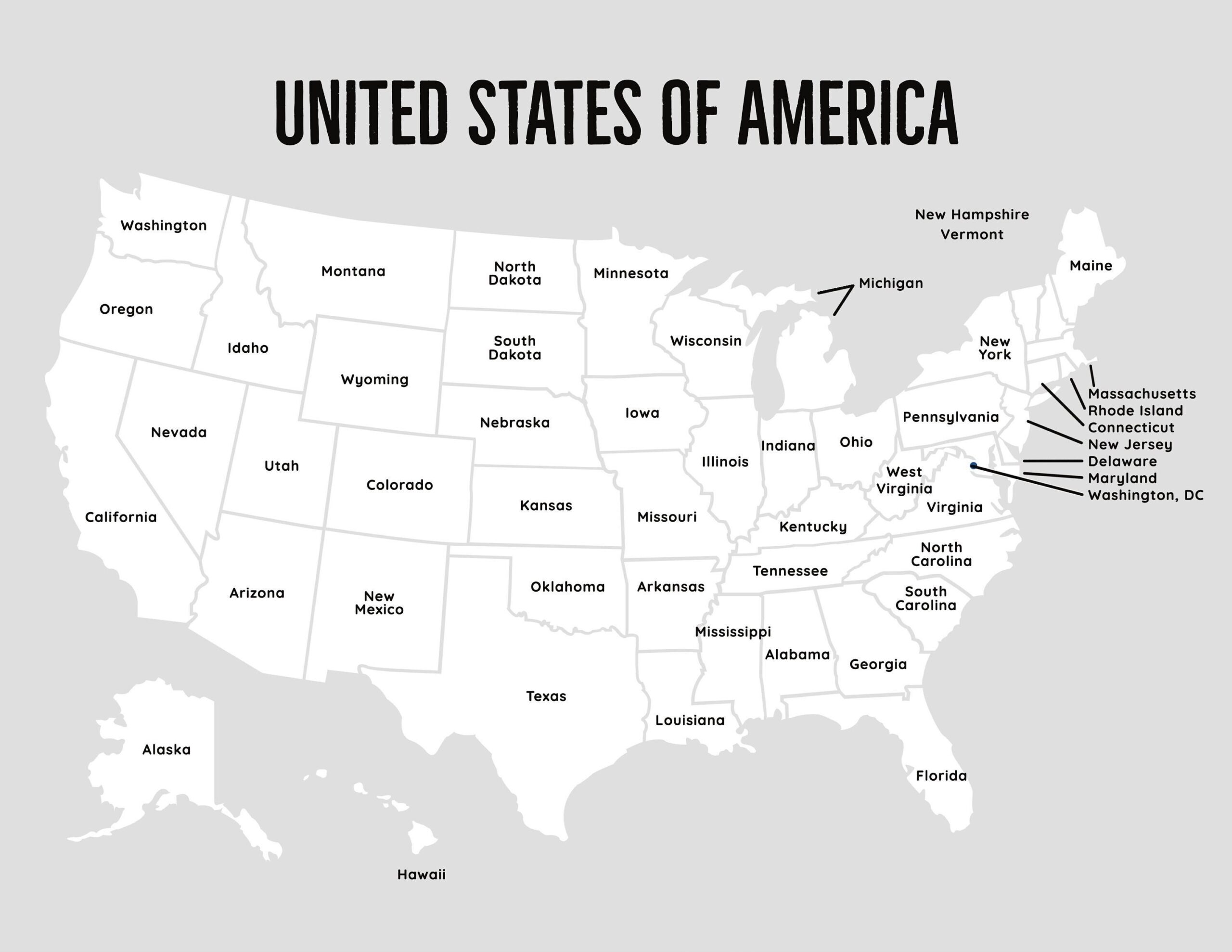 Map Of USA Map With States Black And White USA Map With 50 States Etsy