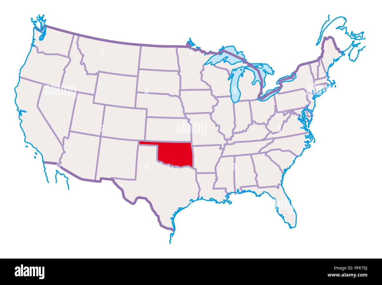 Map Of USA Oklahoma Highlighted In Red Stock Photo Alamy