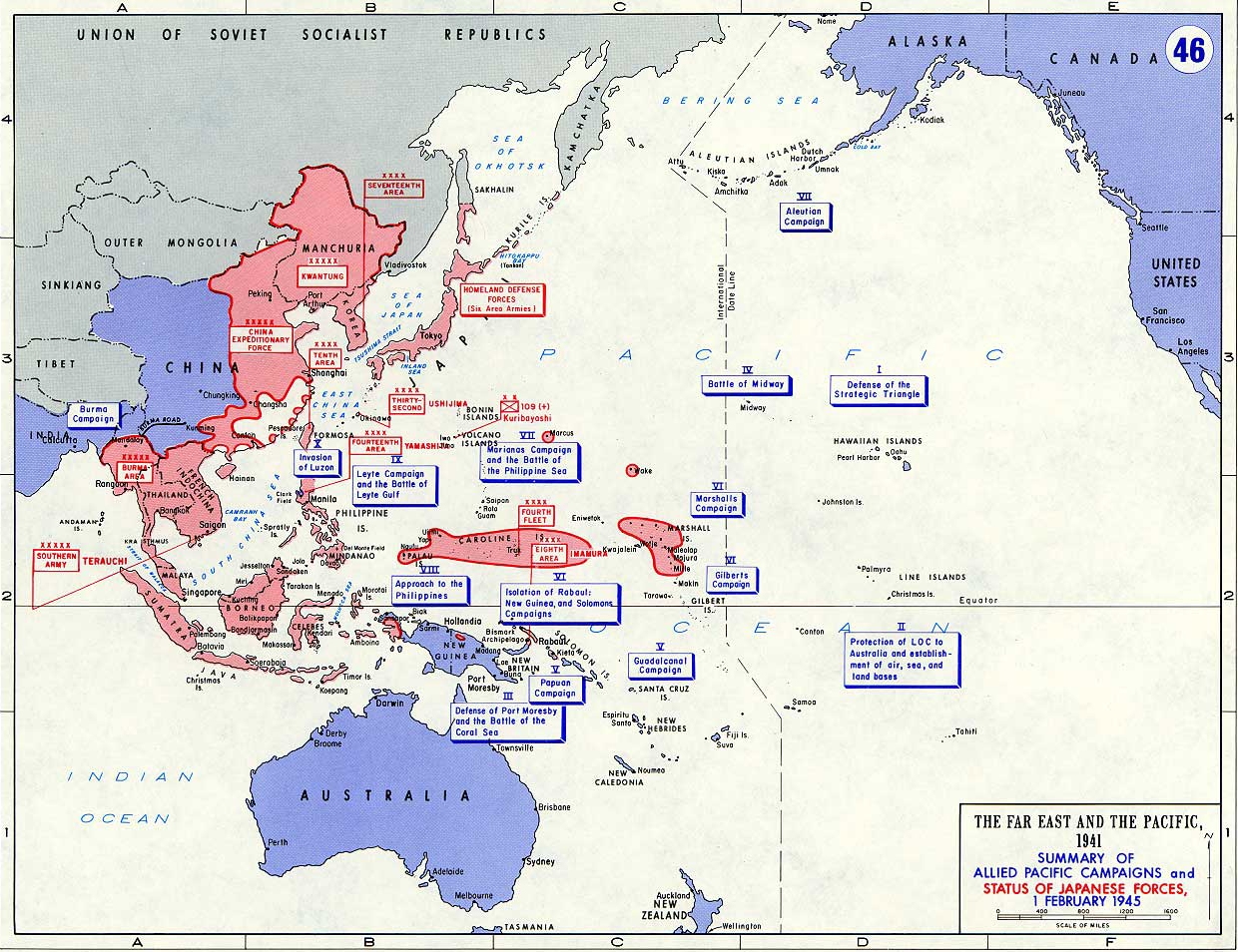 Map Of WWII Pacific February 1945