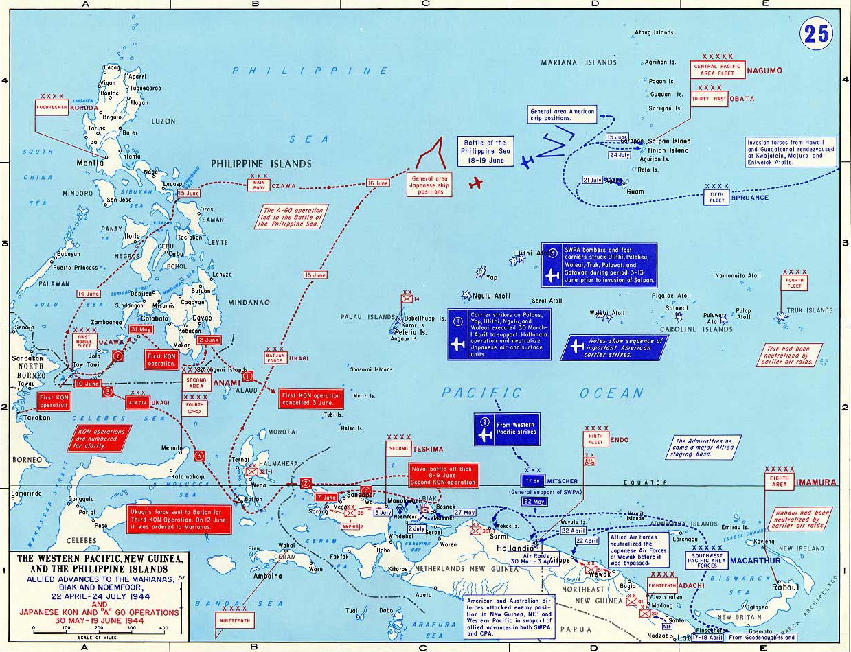 Map Of WWII Western Pacific April July 1944