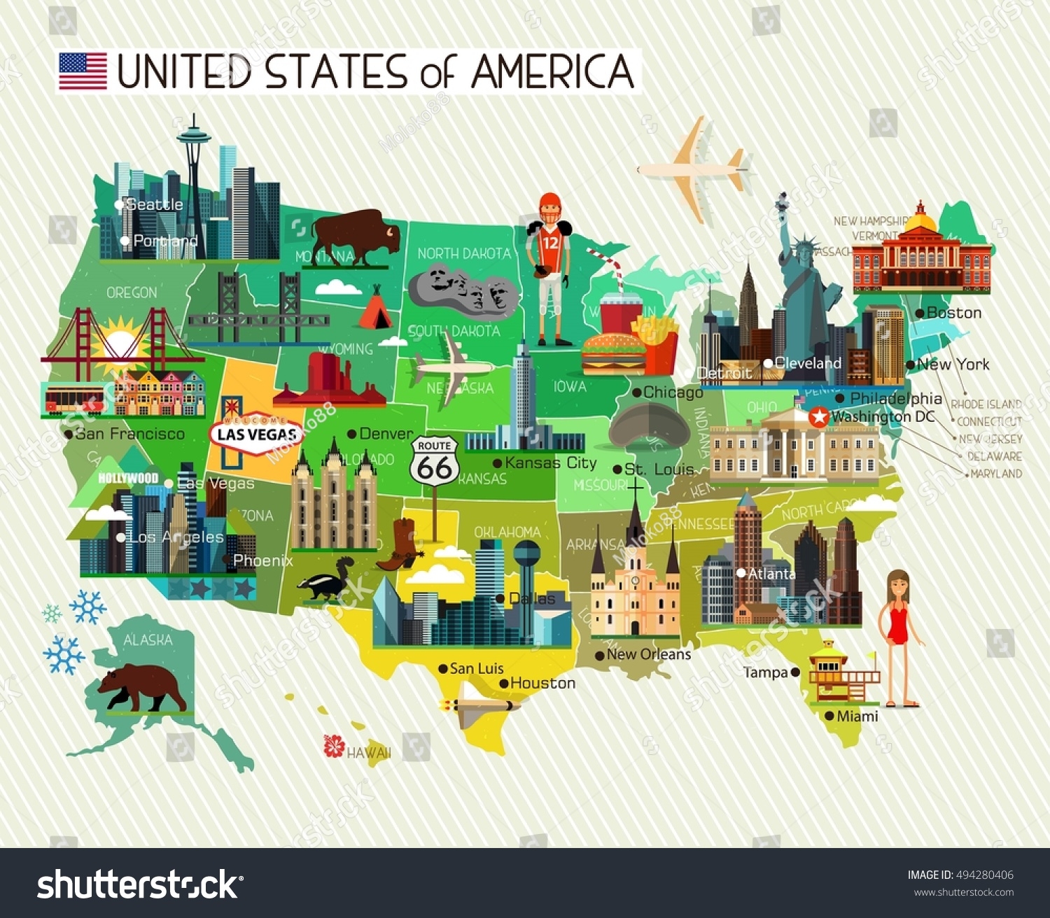 Map United States America Travel Icons Stock Vector Royalty Free 494280406 Shutterstock