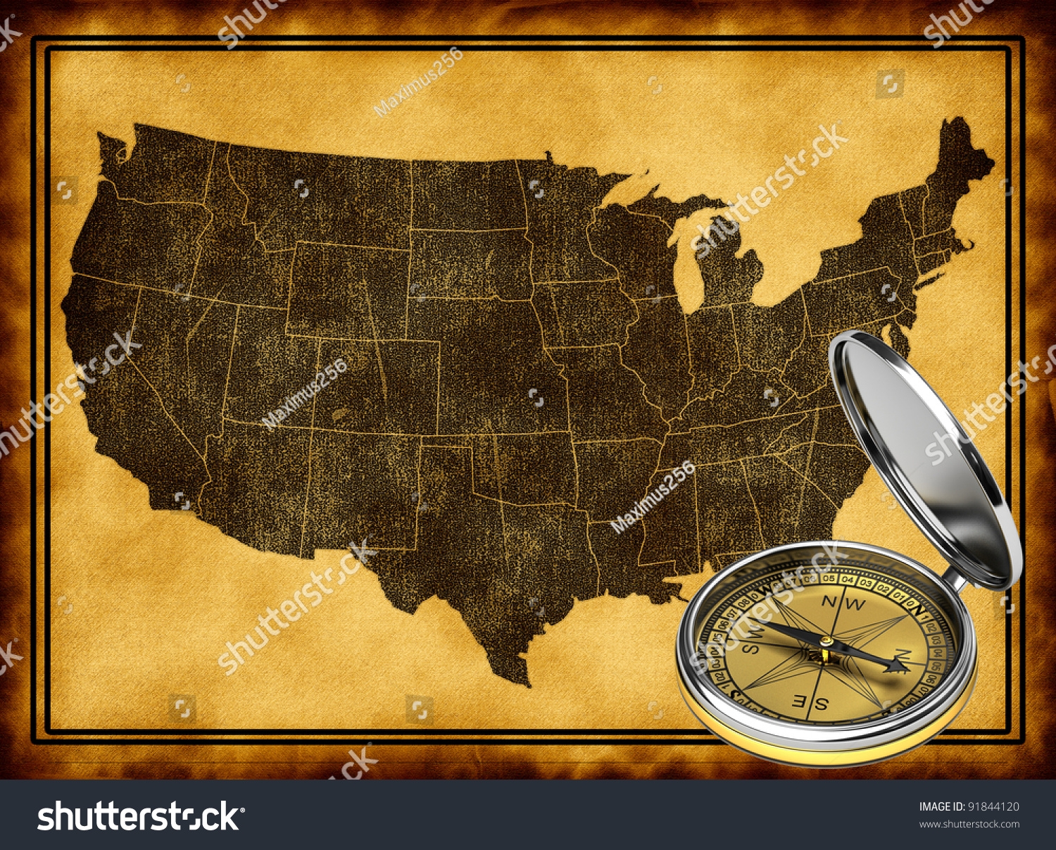 map of the united states with a compass