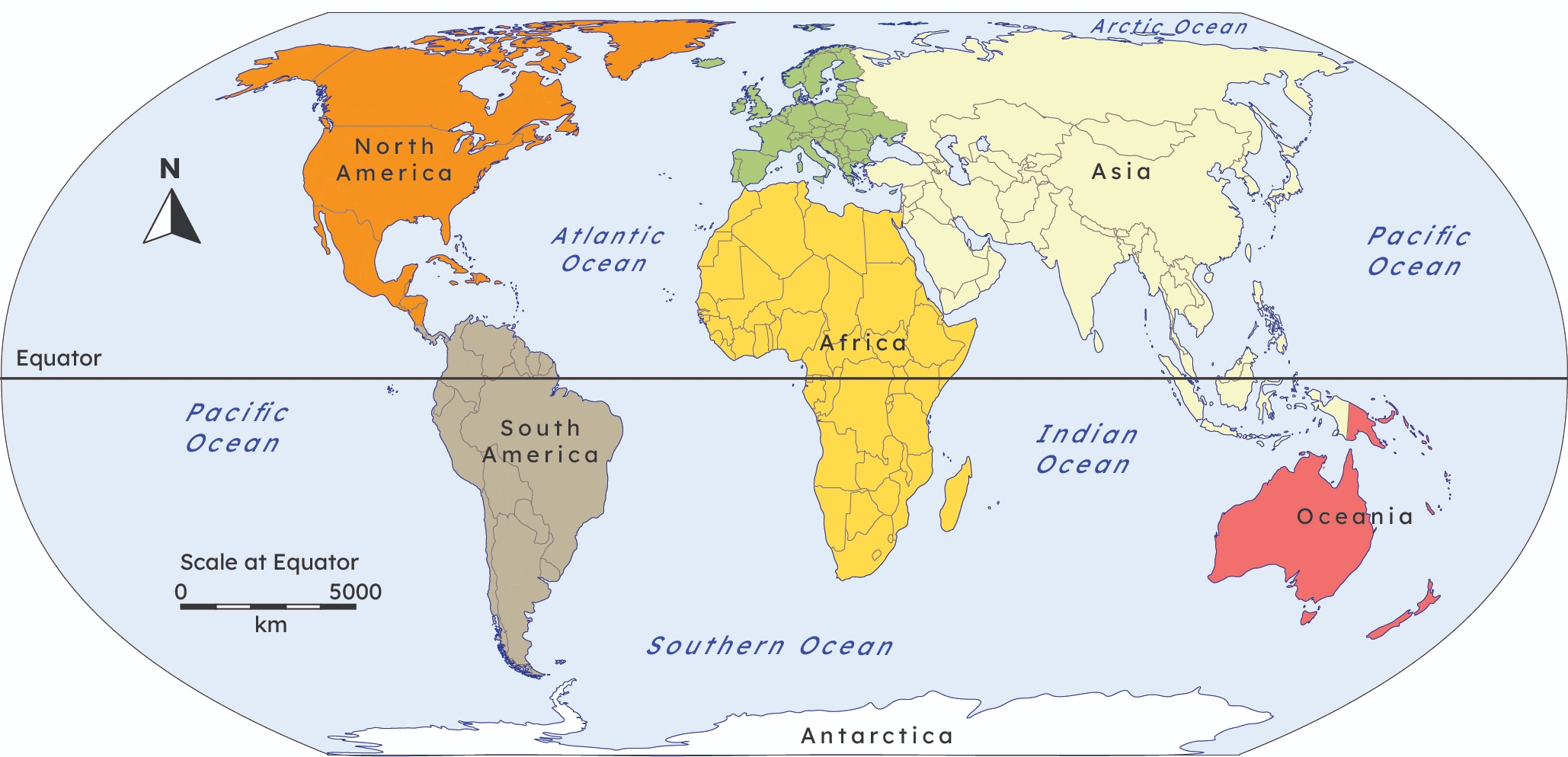map of 7 continents and oceans