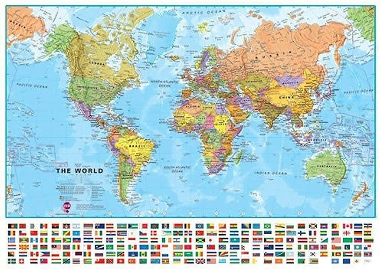 Maps Large World Map Wall Map Poster With Flags Poster Walmart