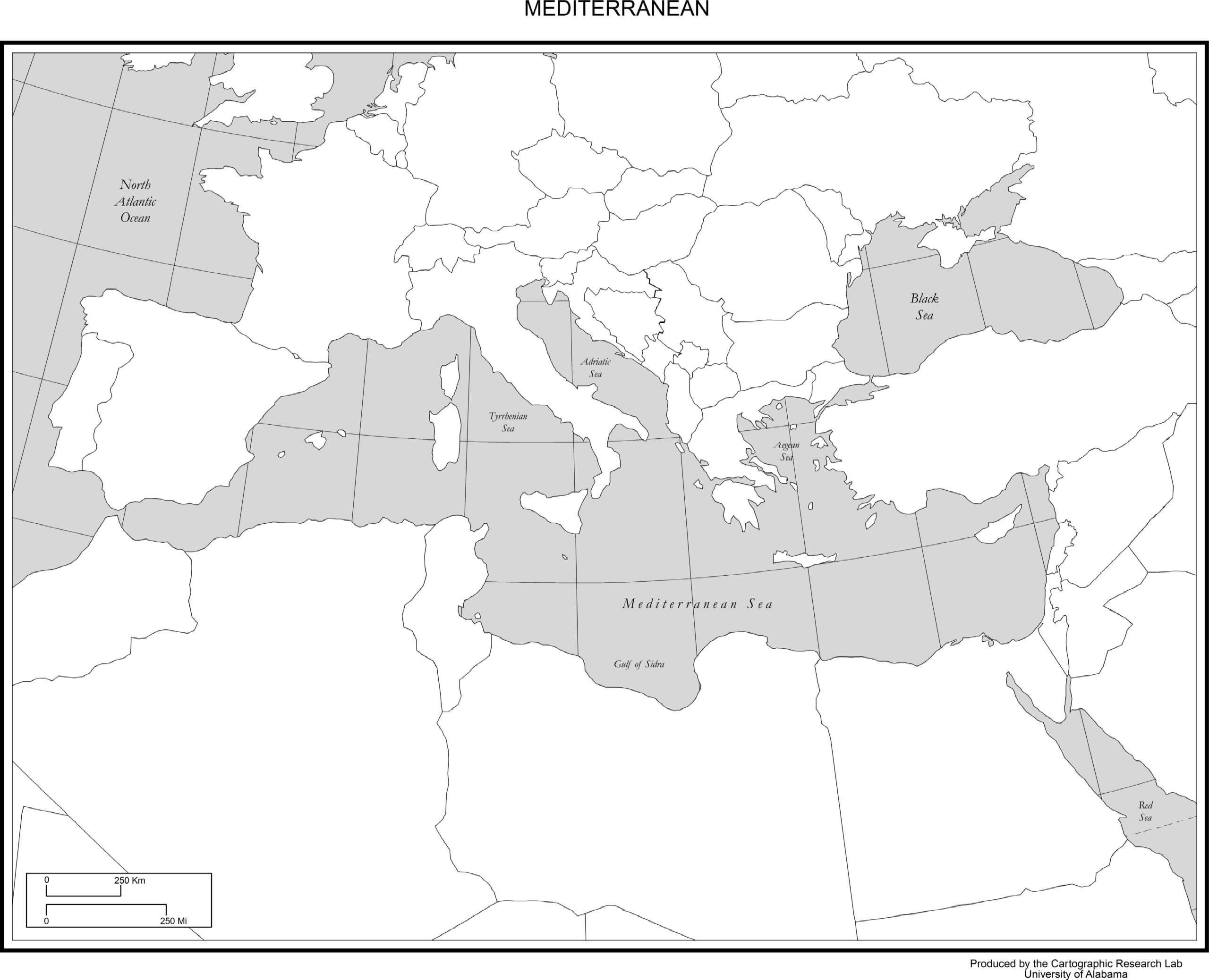 blank map of mediterranean