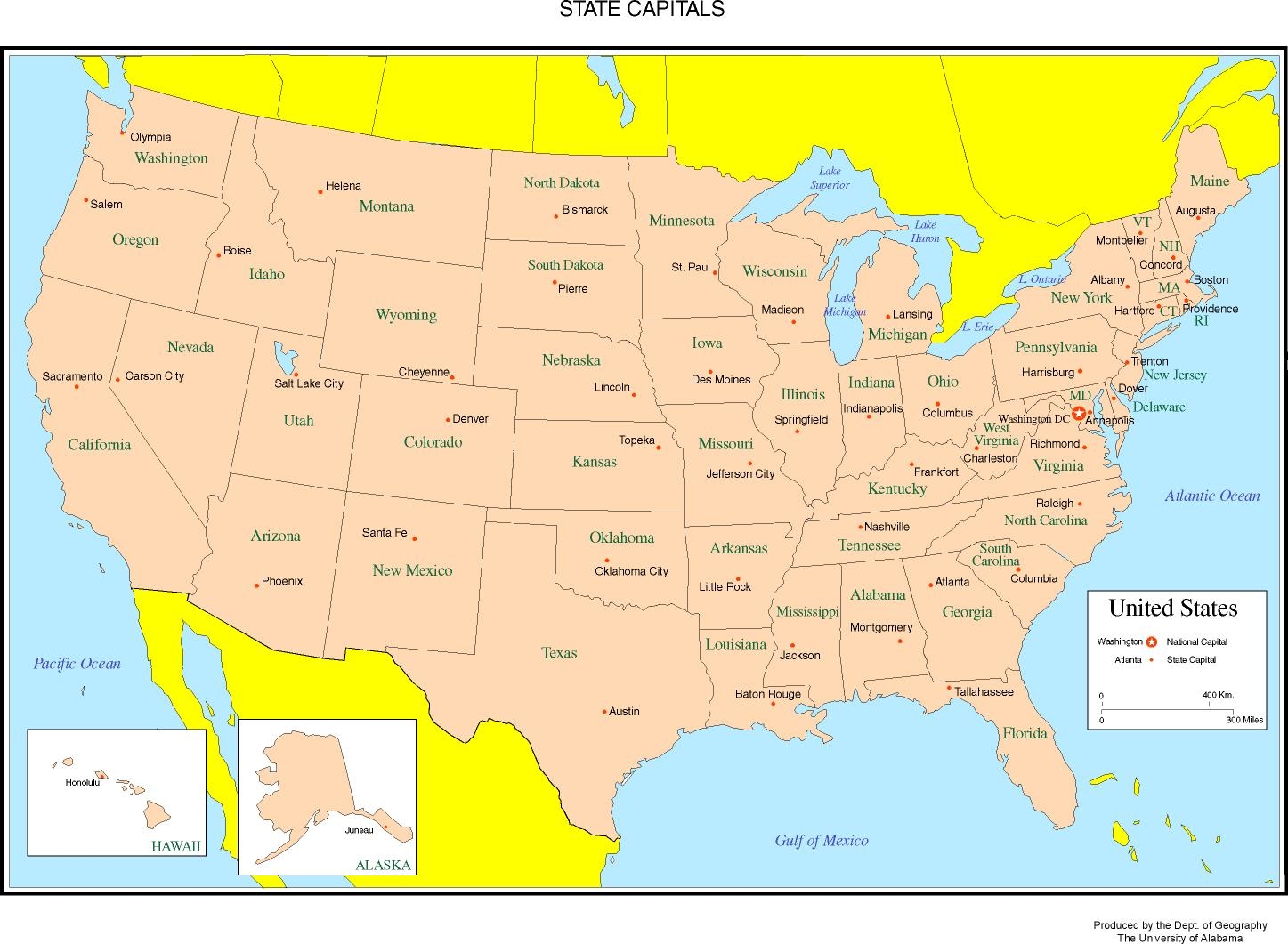 map of the united states with state names and capitals