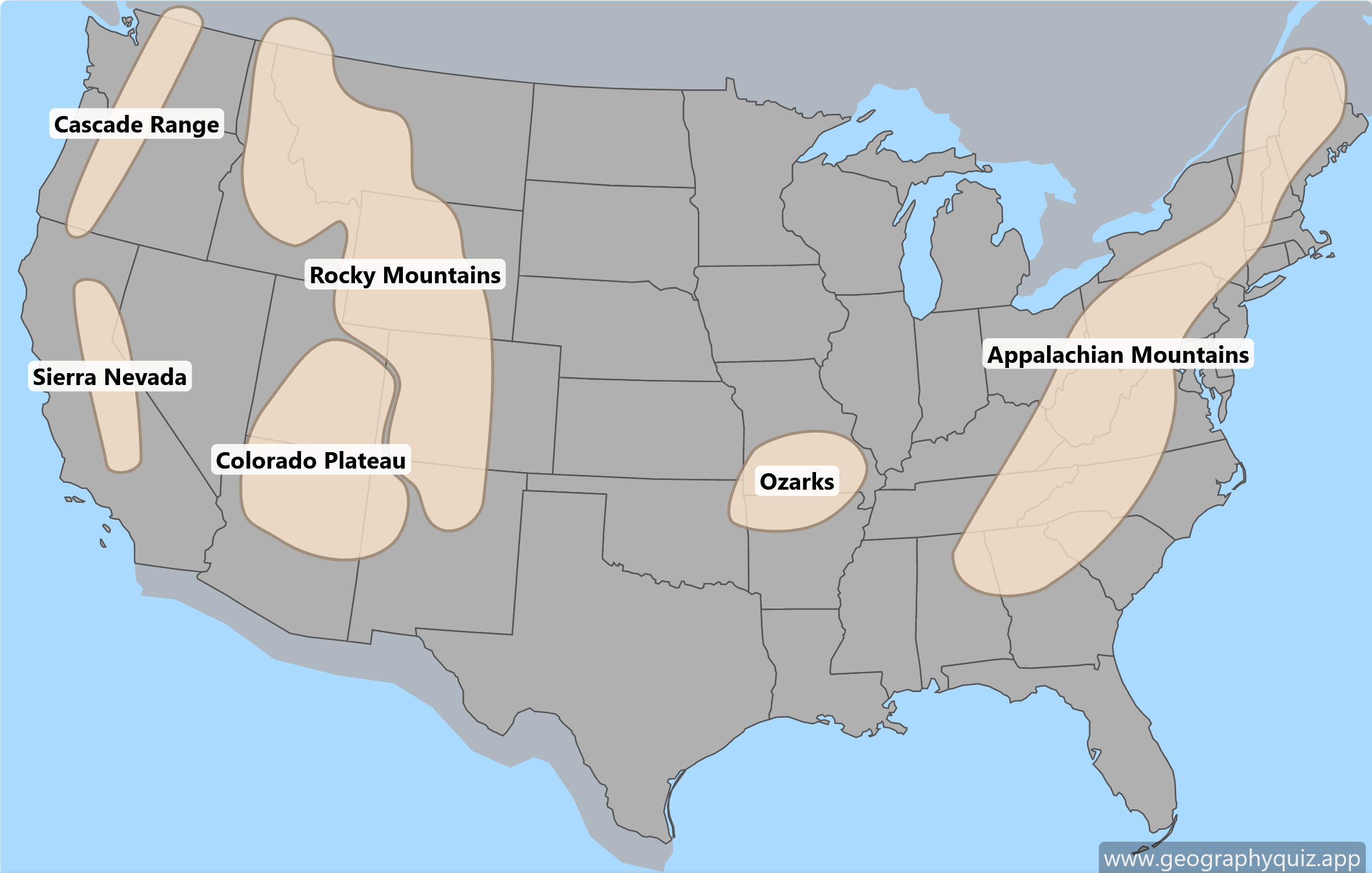 Maps Of USA Mountain Ranges Geographyquiz app
