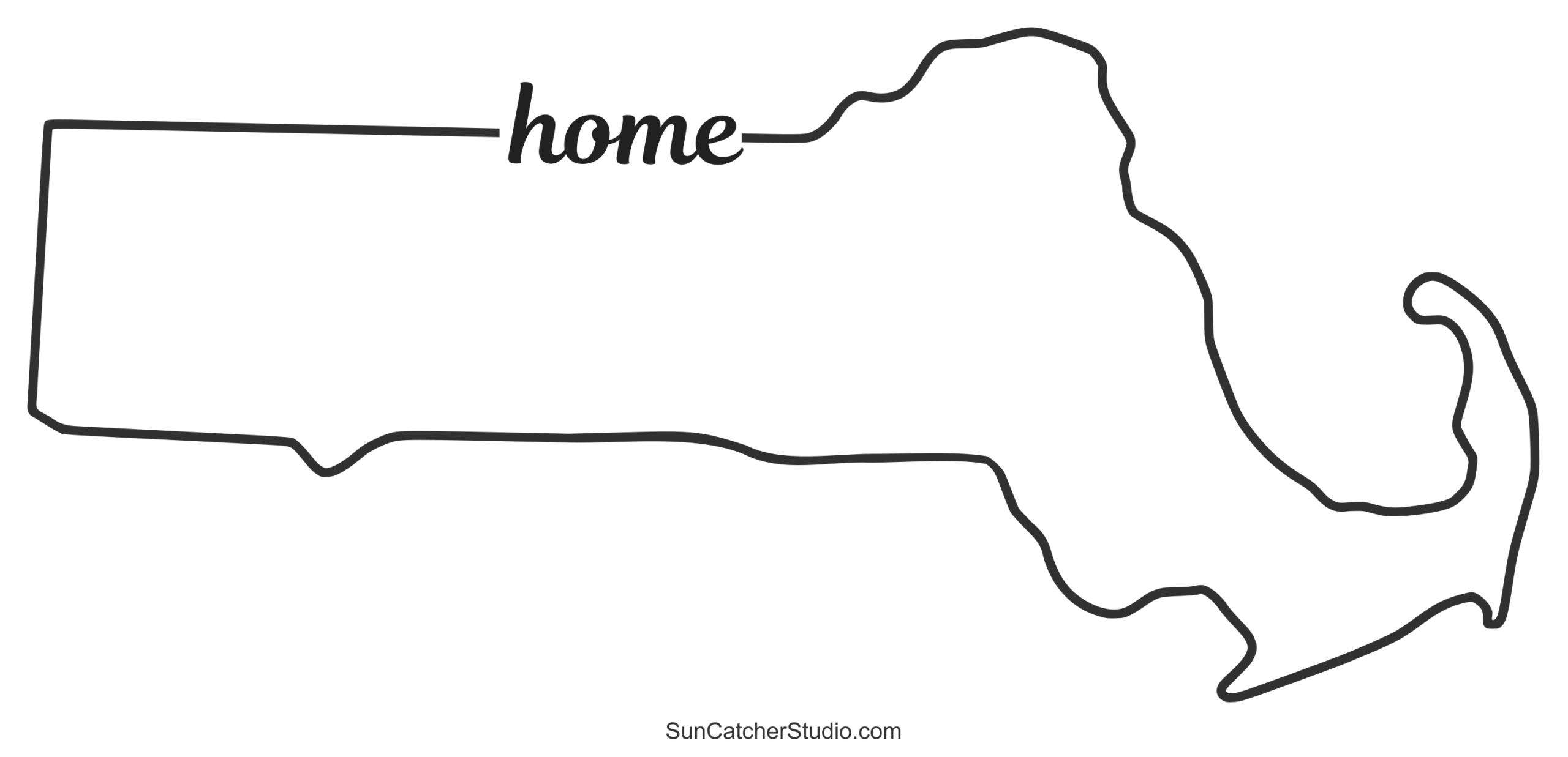 Massachusetts Map Outline Printable State Shape Stencil Pattern Free Printables Lettering SVG Files Tools Apps
