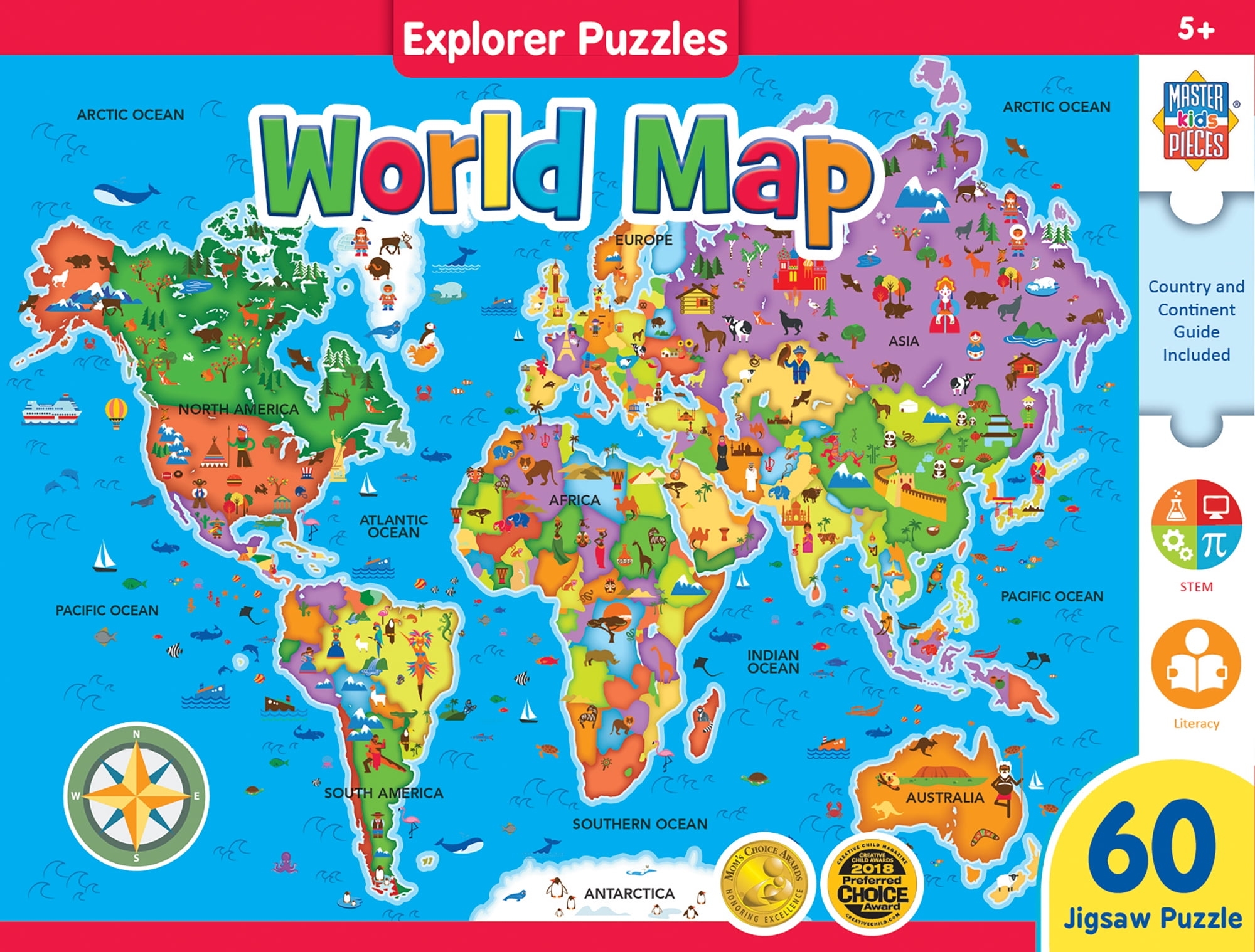MasterPieces Children s 60 Piece World Map Jigsaw Puzzle Earth Geography Learning 16 5 x12 75 Walmart
