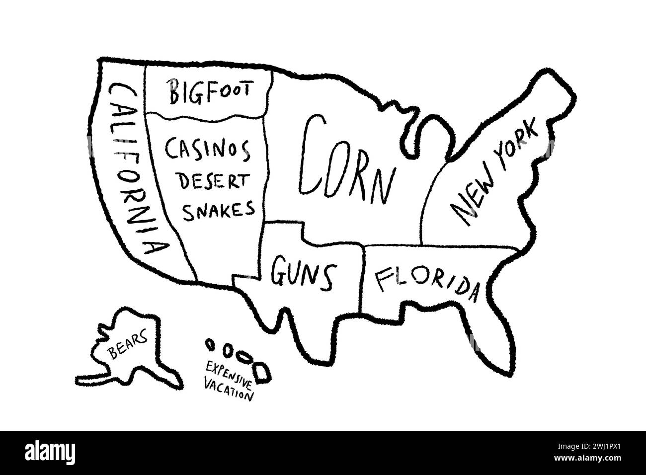 Meme Map Of America Funny United States Map According To Europeans Stock Vector Image Art Alamy