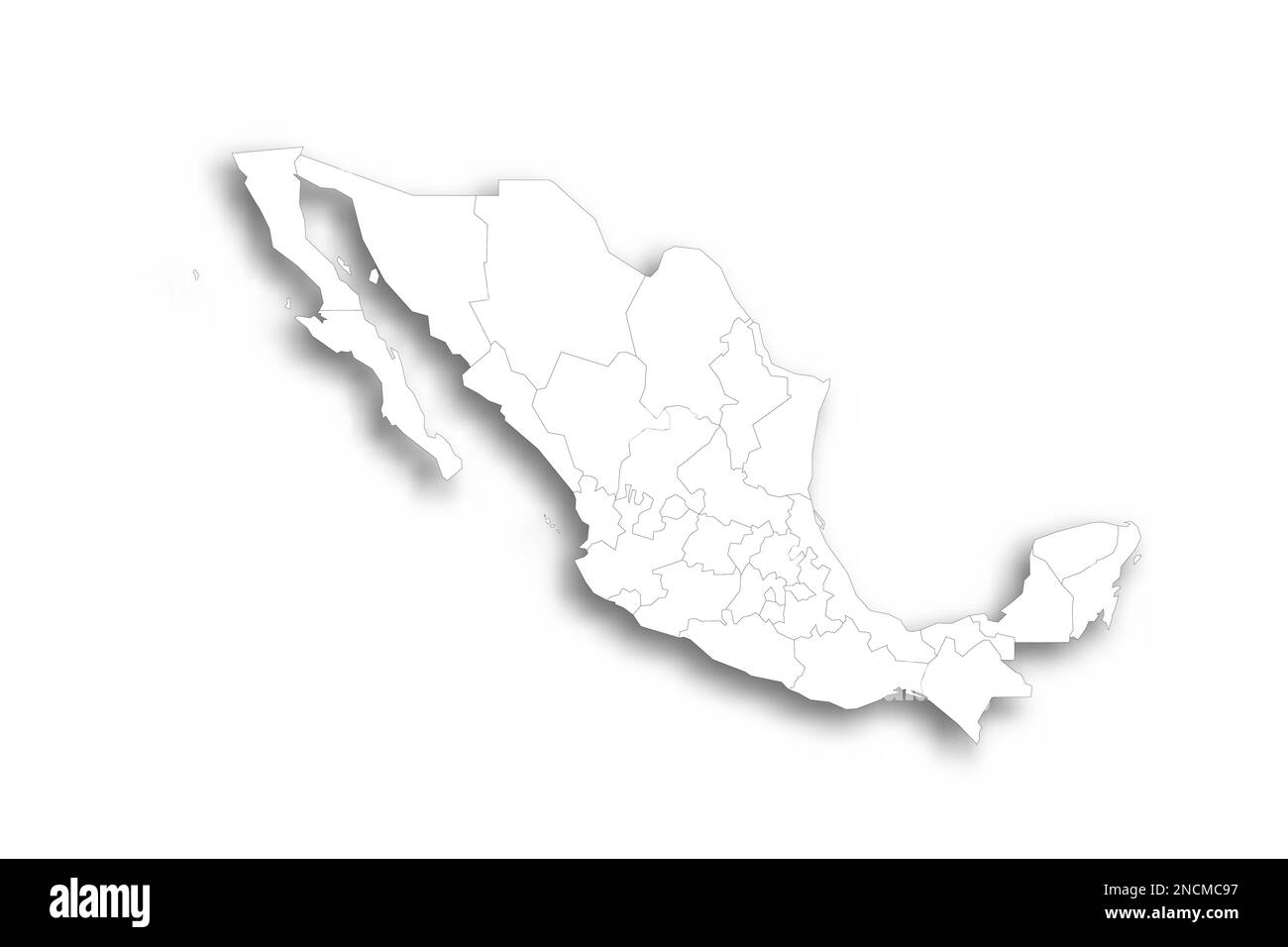 Mexico Political Map Of Administrative Divisions States And Mexico City Flat White Blank Map With Thin Black Outline And Dropped Shadow Stock Vector Image Art Alamy