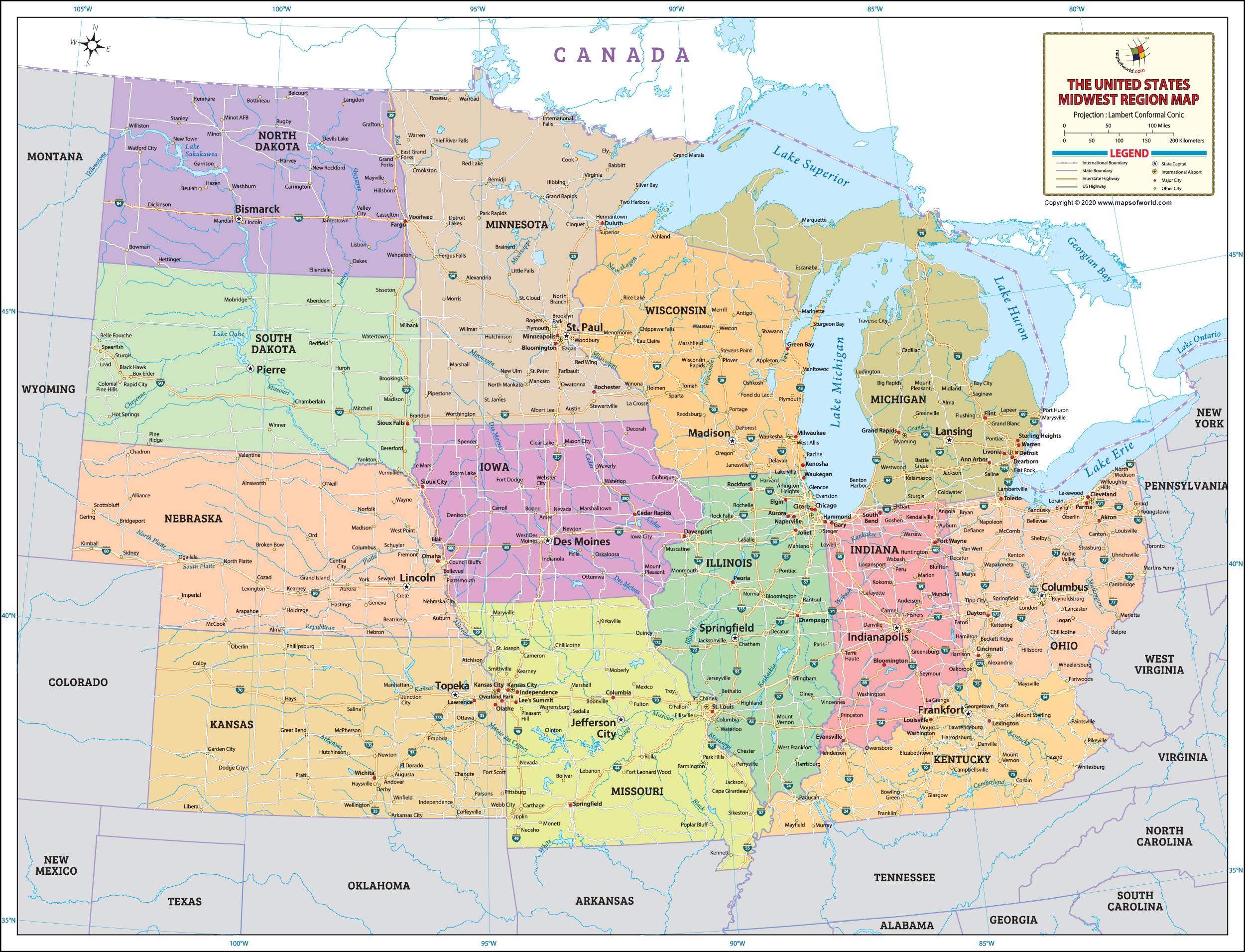 midwest united states map