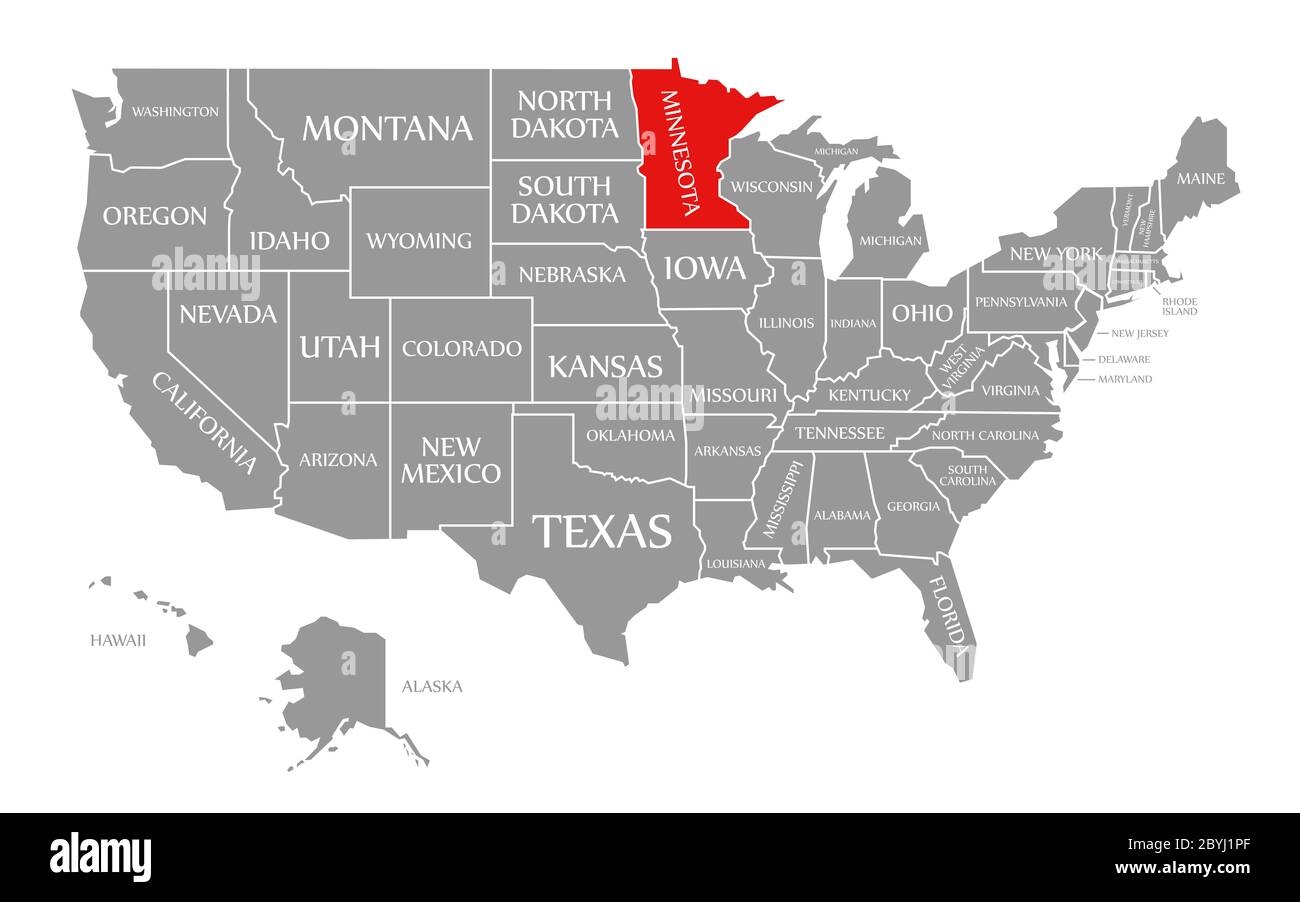 Minnesota Red Highlighted In Map Of The United States Of America Stock Photo Alamy