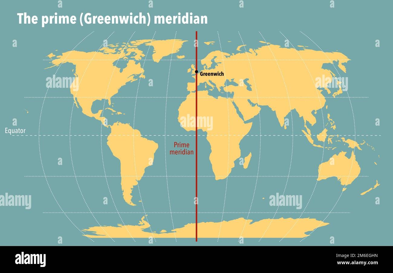 Modern Map With The Greenwich Prime Meridian Stock Photo Alamy