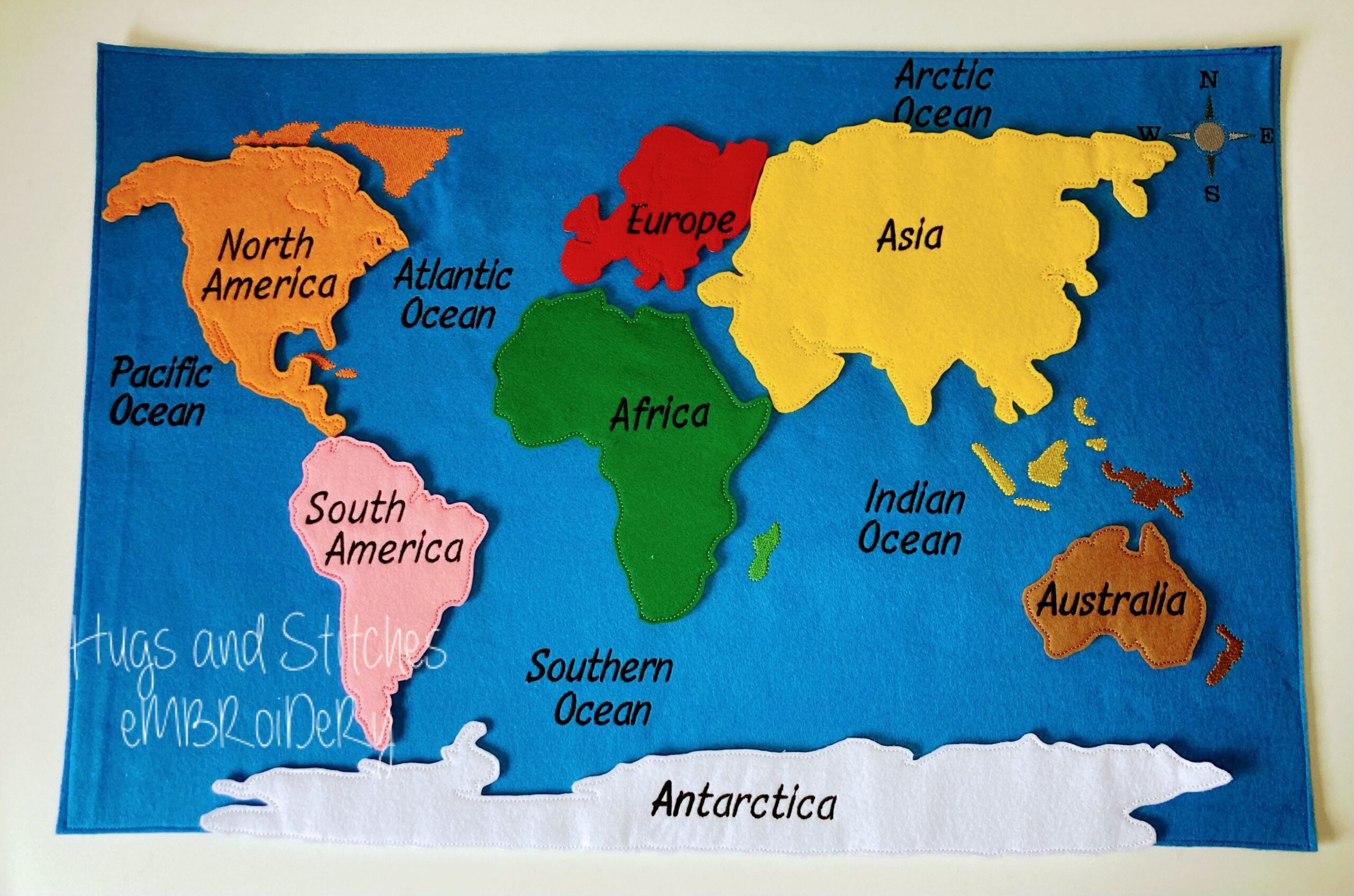 Montessori Style World Map With Loose Continents Oceans And Continents World Map Exclusive To Hugs And Stitches Embroidery Etsy