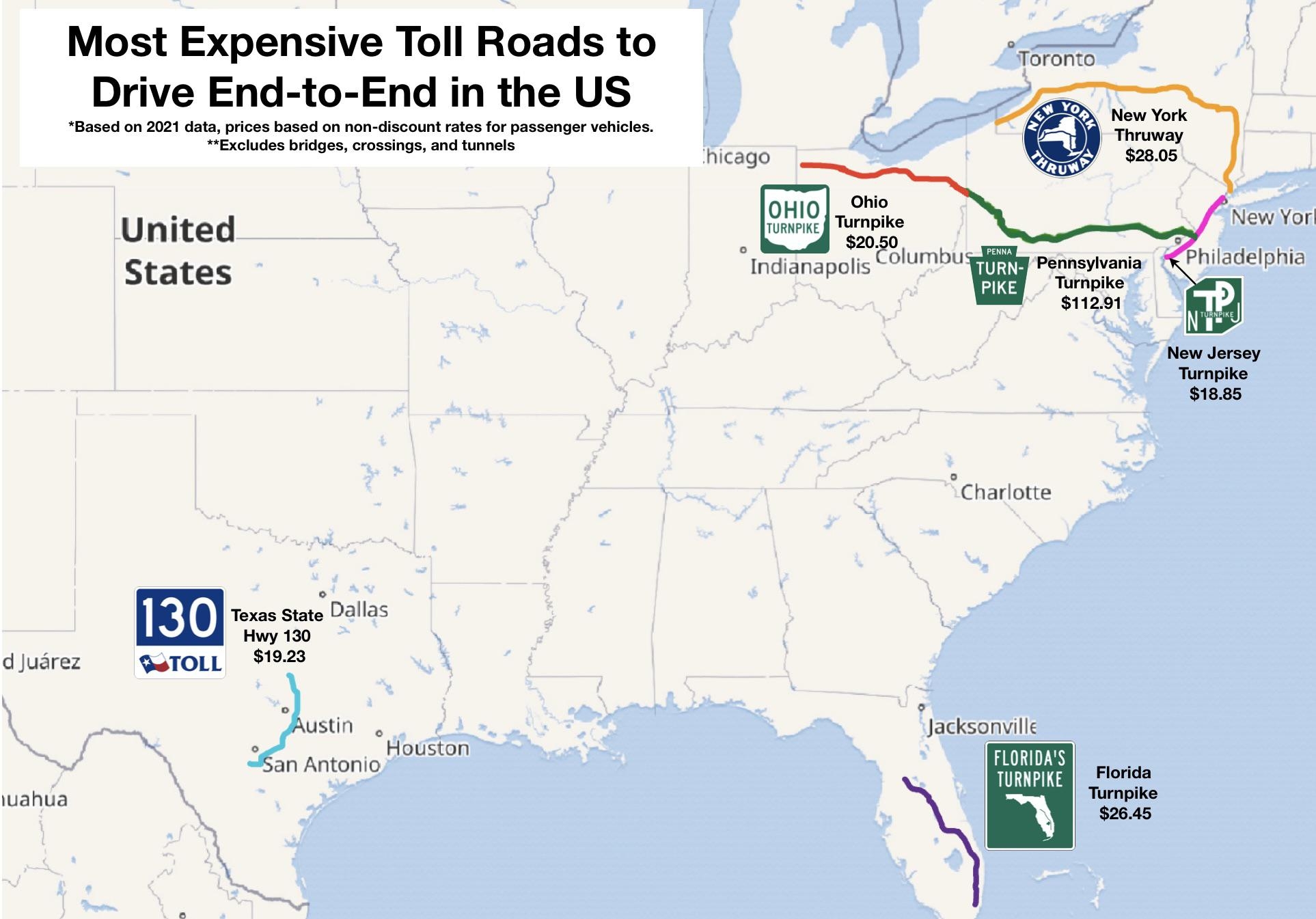 Most Expensive Toll Roads In The US Brilliant Maps