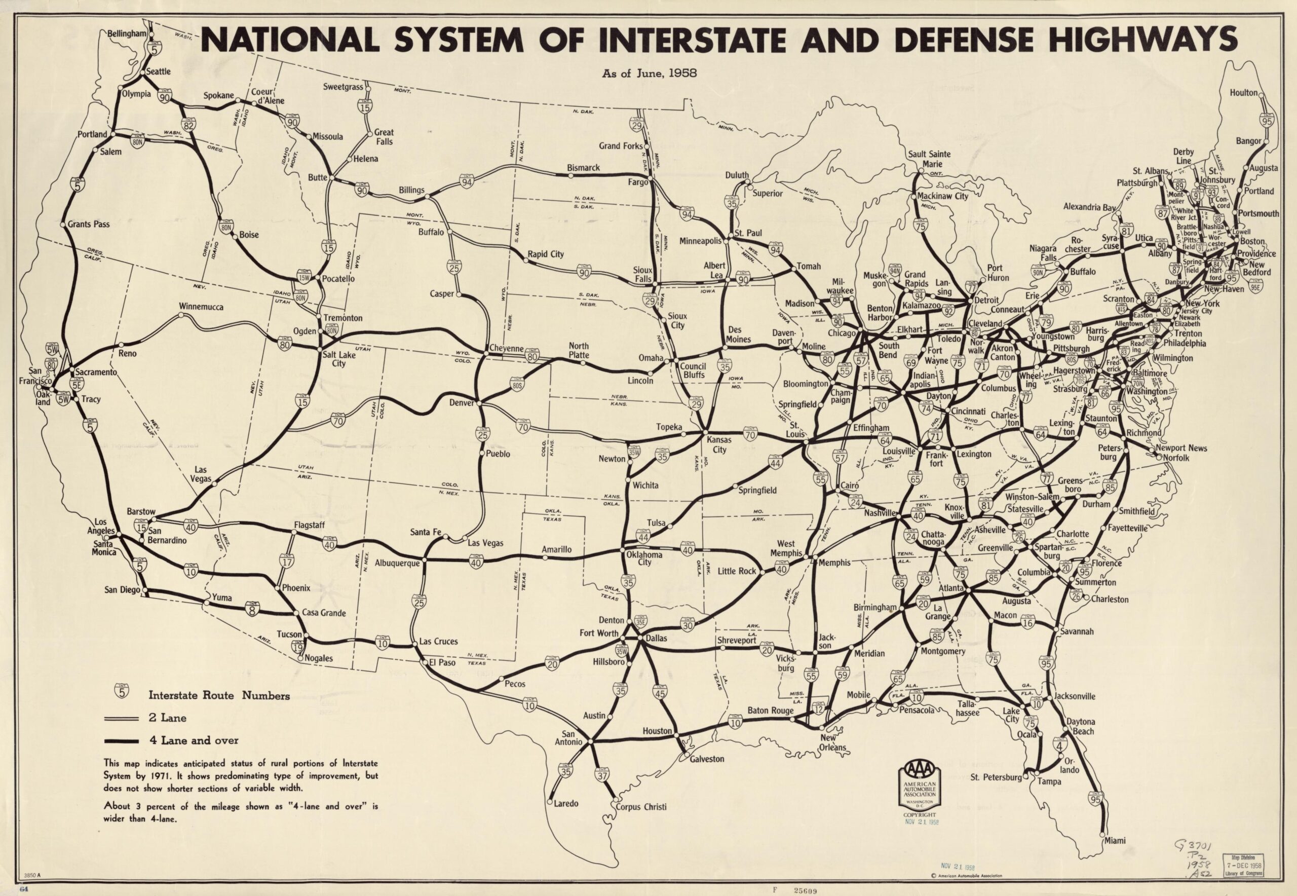 National System Of Interstate And Defense Highways As Of June 1958 Library Of Congress