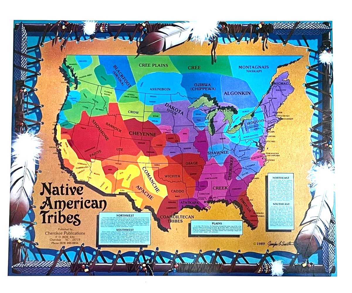 Native American Tribes Map USA Canada Print 1989 Jennifer Smith 20 X 16 EBay