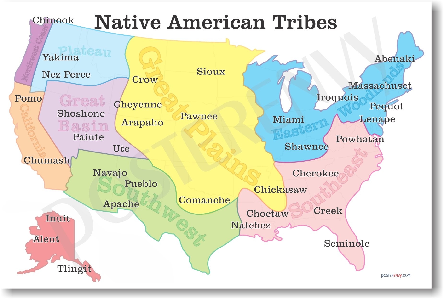 Native American Tribes Map Vintage Poster 16x24 Inch Historical USA Wall Art Vintage USA Indian Map Poster