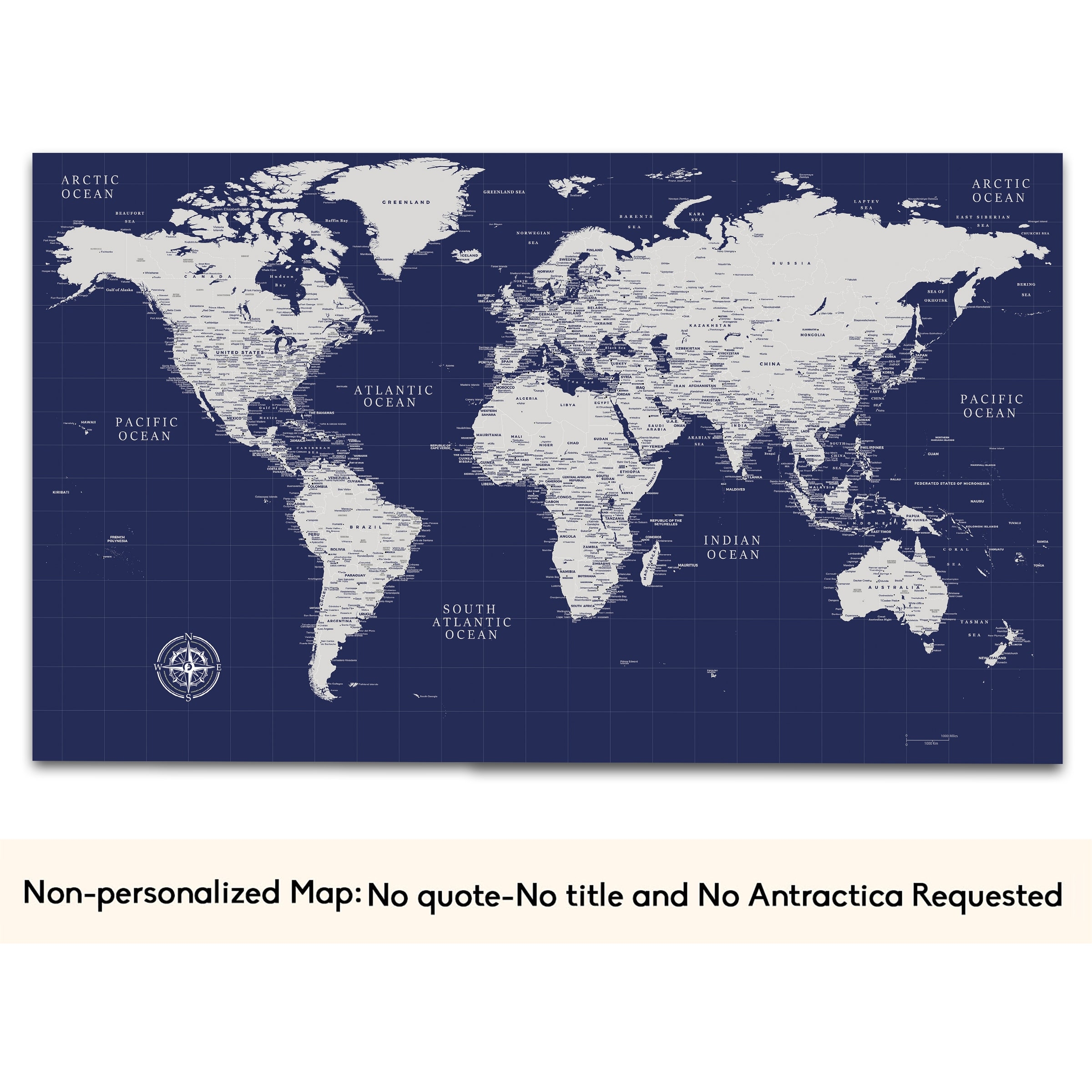 Navy Blue Push Pin World Map Custom Travel Map Canvas Art Bay