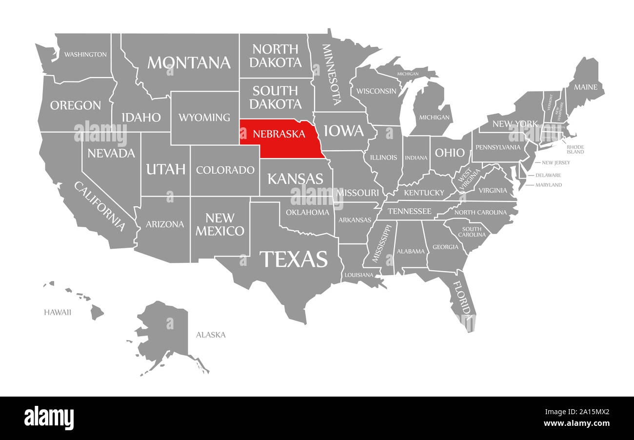 Nebraska Red Highlighted In Map Of The United States Of America Stock Photo Alamy