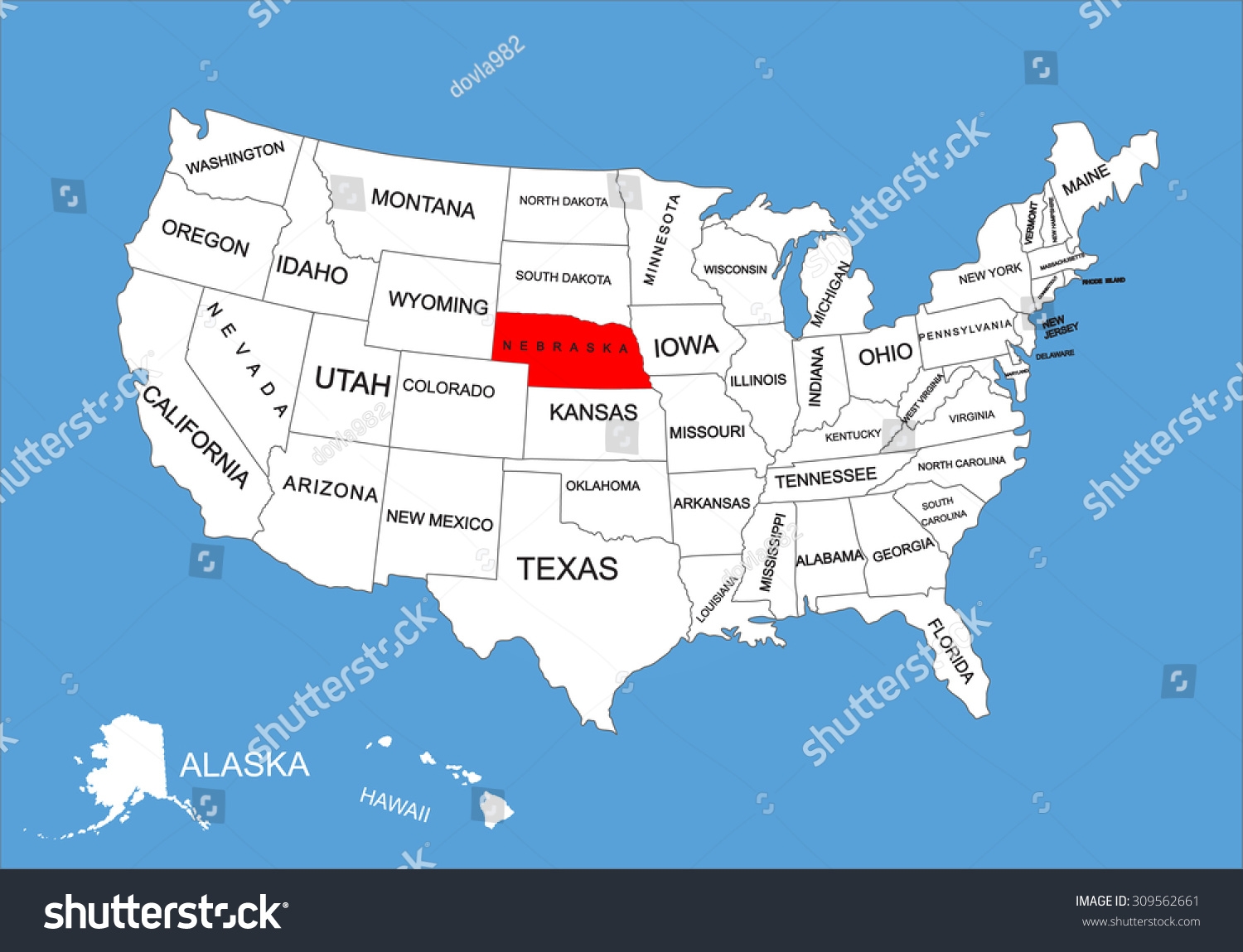 Nebraska State Usa Vector Map Isolated Stock Vector Royalty Free 309562661 Shutterstock