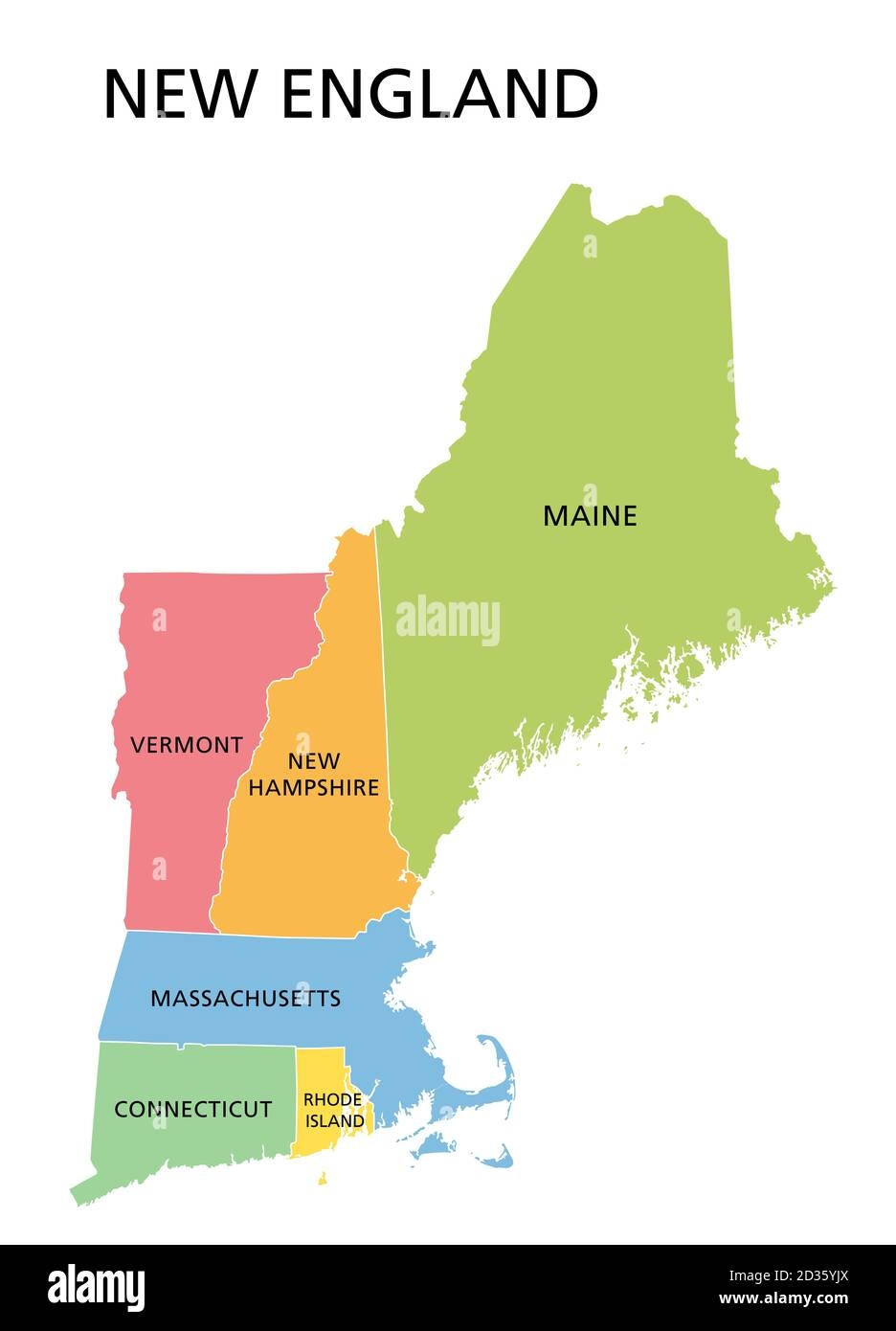 New England Region Colored Map A Region In The United States Of America Consisting Of Six States Stock Photo Alamy