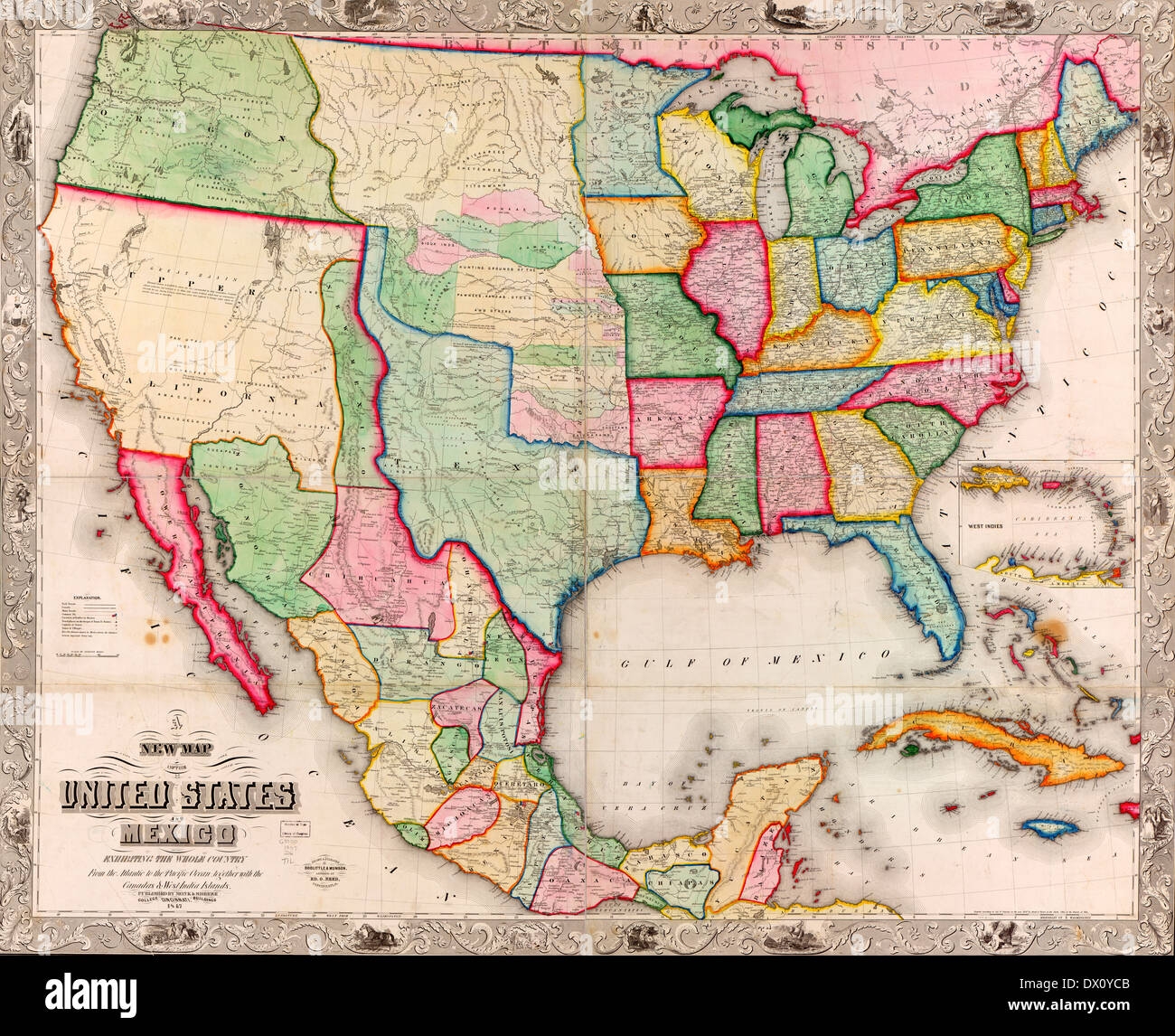 New Map Of The United States And Mexico 1847 Pre Mexican American War Stock Photo Alamy