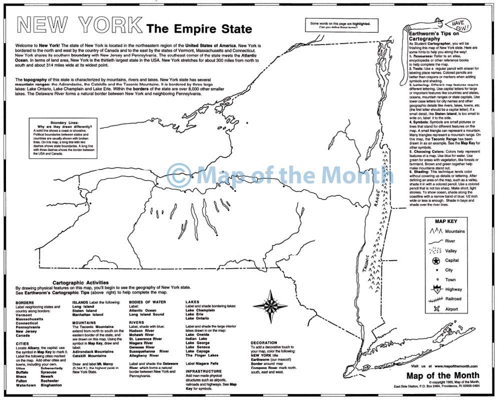New York Map Blank Outline Map 16 By 20 Inches Activities Included