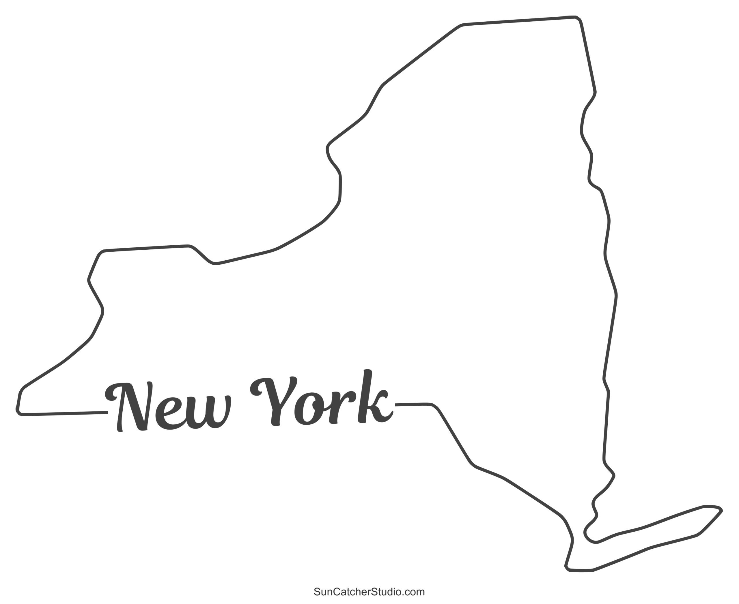 New York Map Outline Printable State Shape Stencil Pattern Free Printables Lettering SVG Files Tools Apps