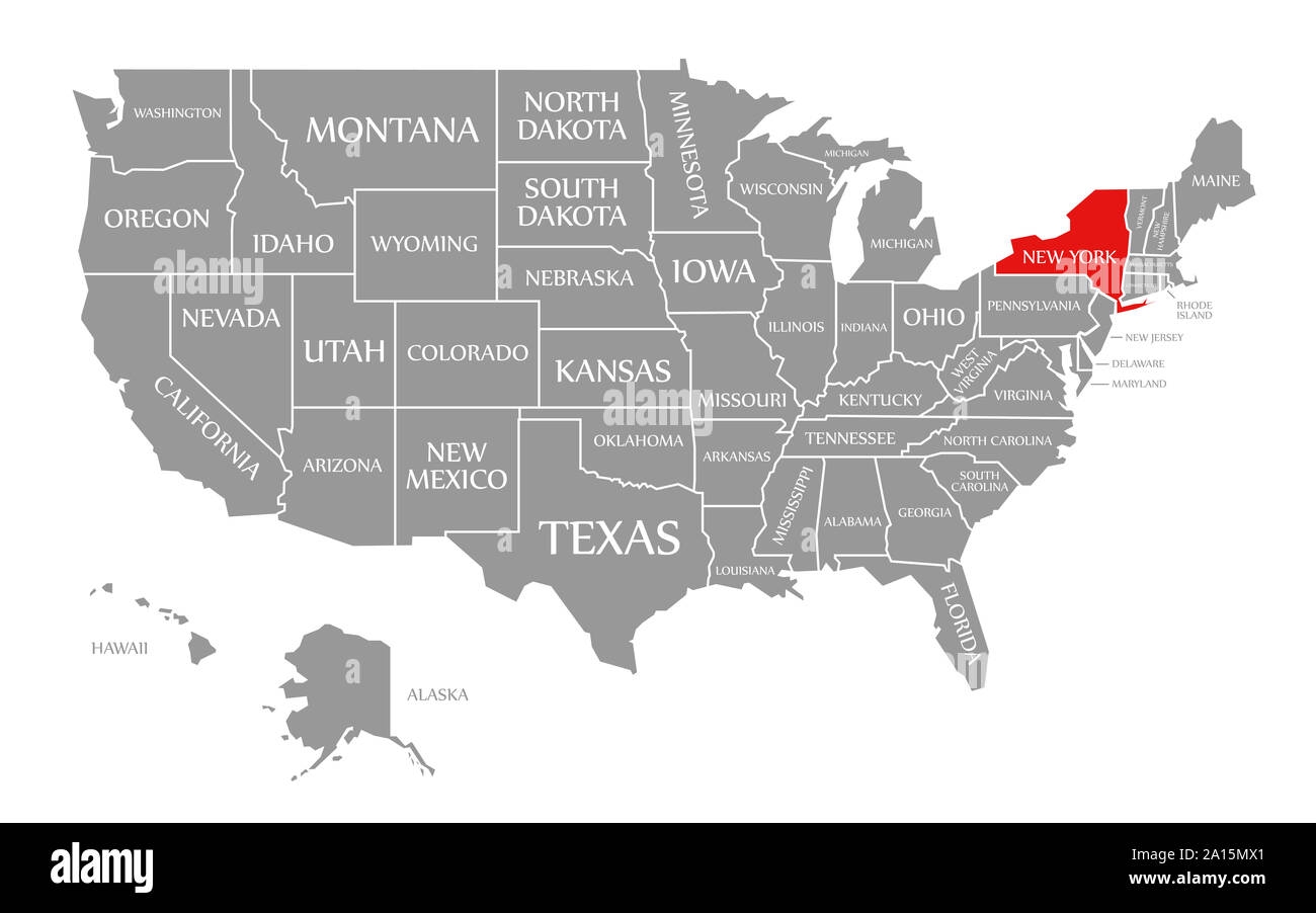 New York Red Highlighted In Map Of The United States Of America Stock Photo Alamy