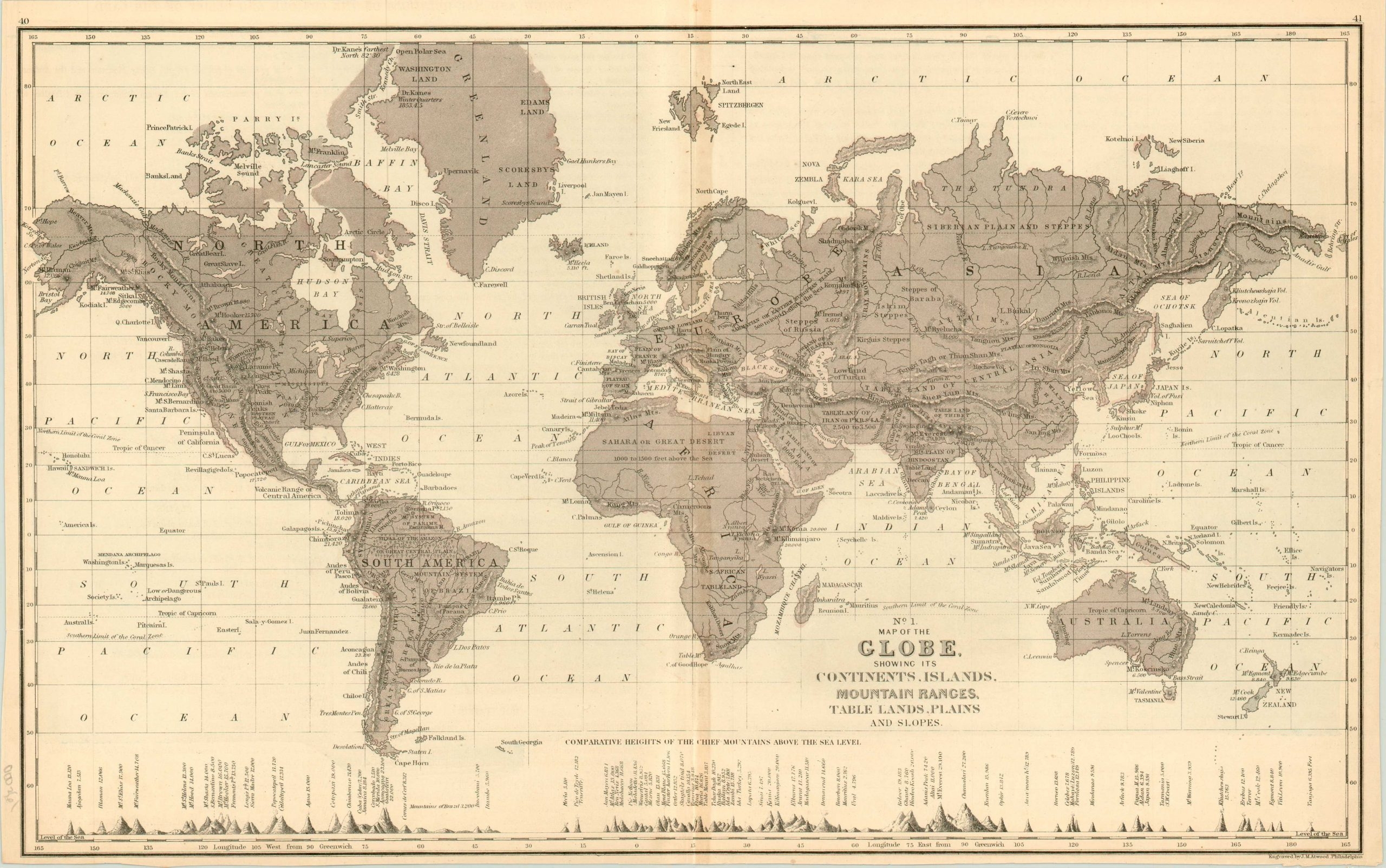 world map with mountain ranges