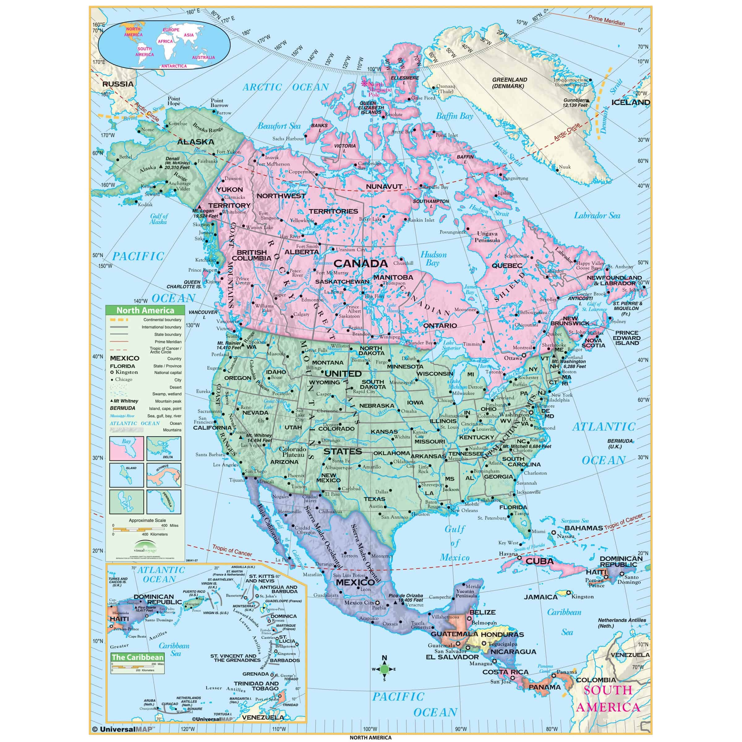 North America Essential Wall Map By Kappa The Map Shop