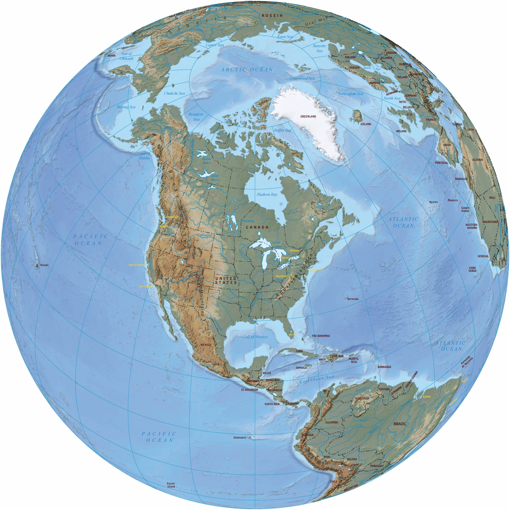 North America In The Globe United States Canada Bahamas