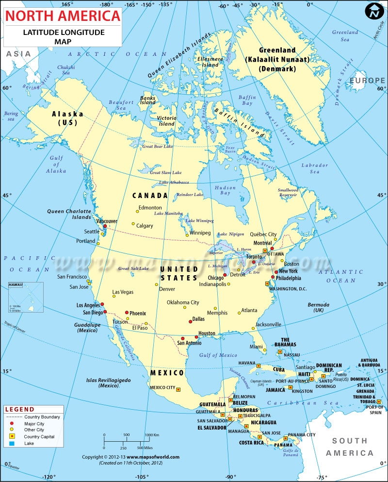 North America Latitude And Longitude Map Geographic Coordinates